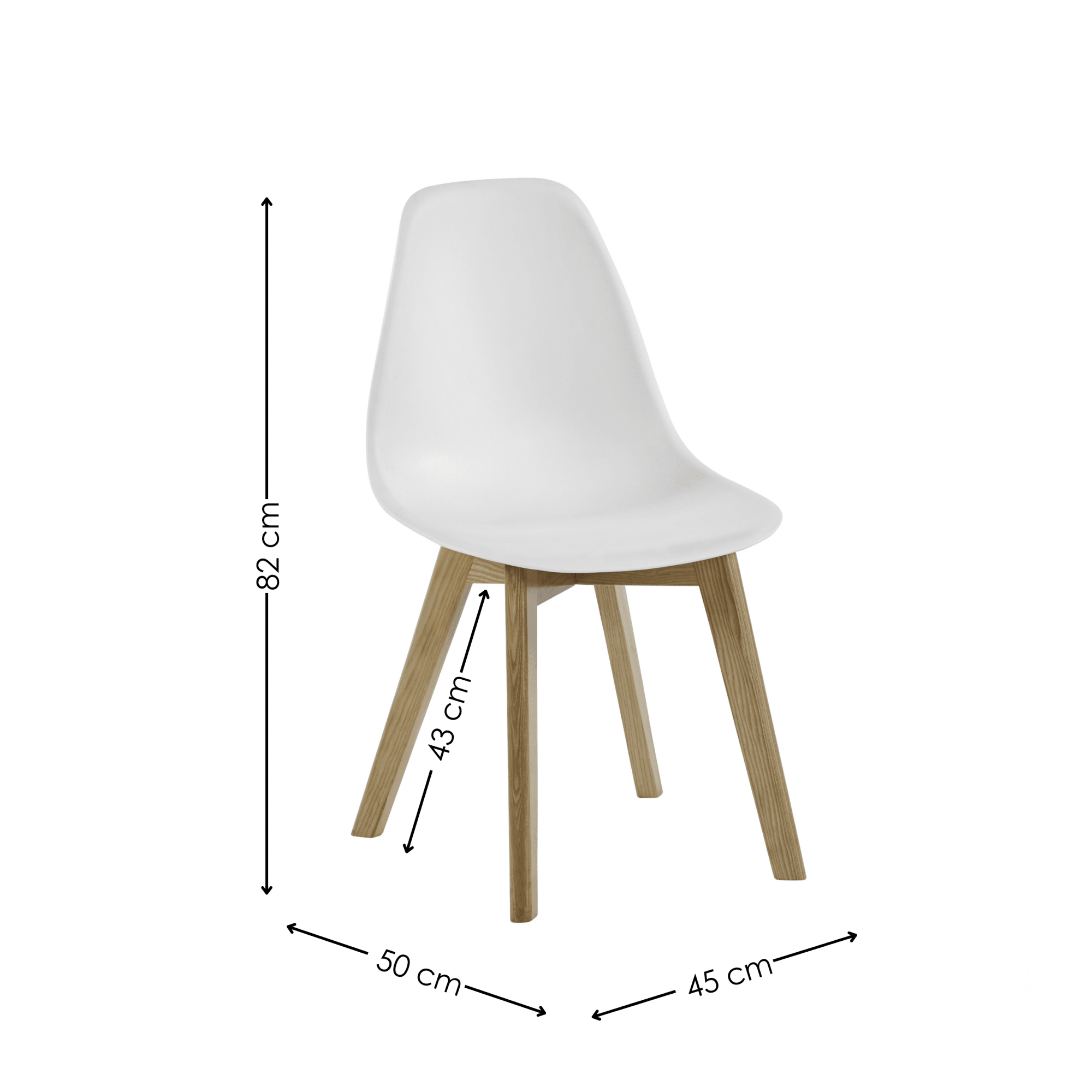 Set of 2 Agatha White Plastic Dining Chairs with Wooden Legs