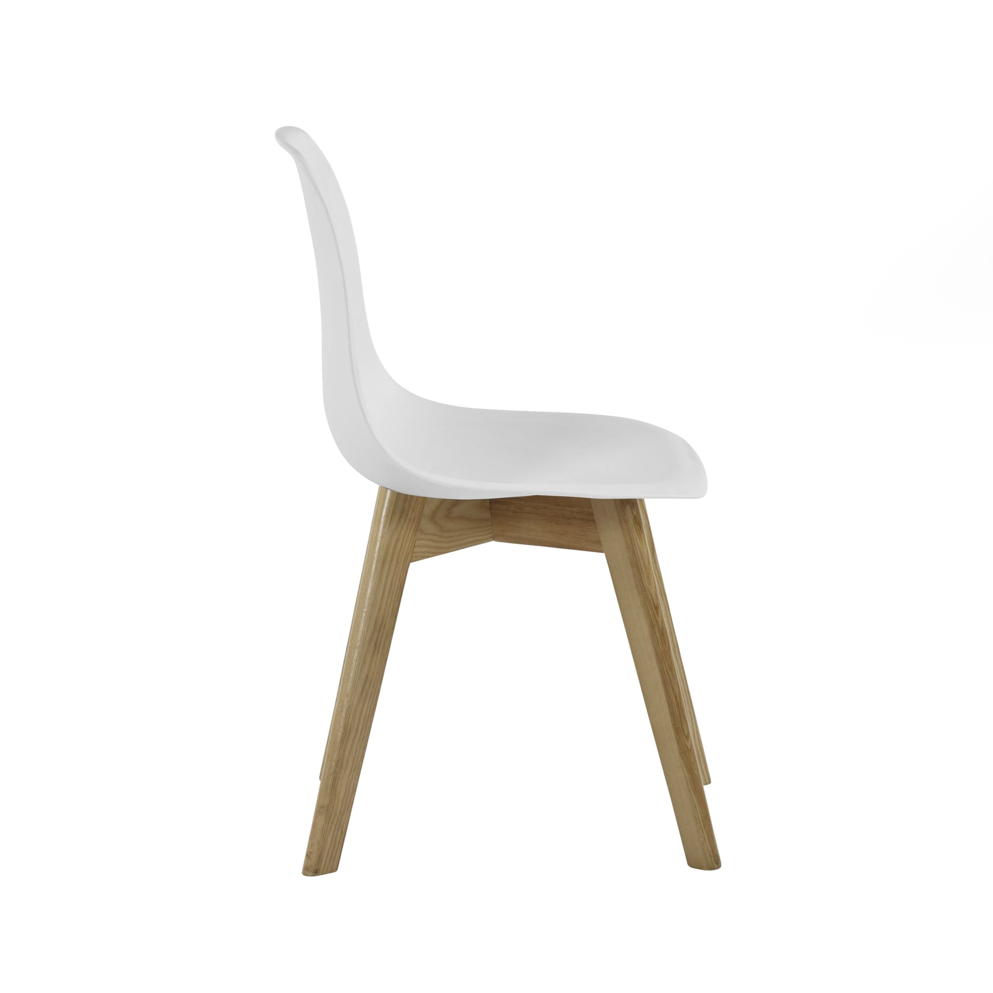 Set of 2 Agatha White Plastic Dining Chairs with Wooden Legs