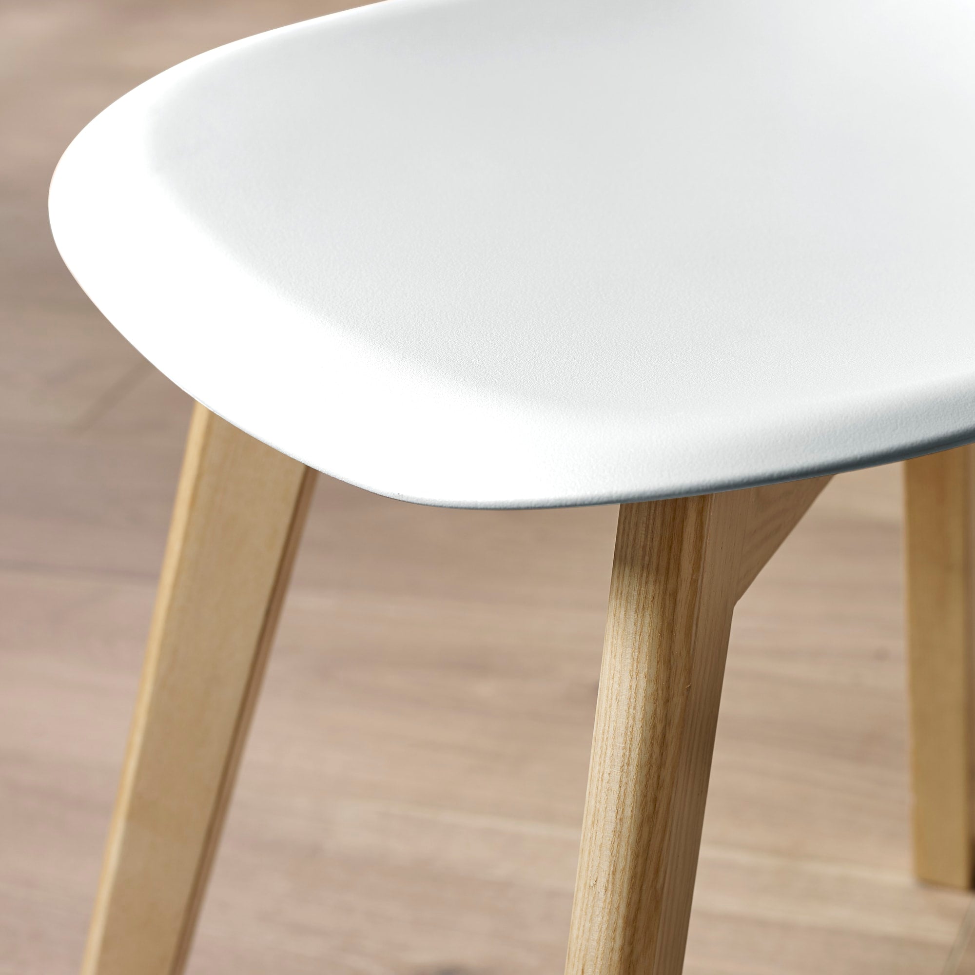 Set of 2 Agatha White Plastic Dining Chairs with Wooden Legs