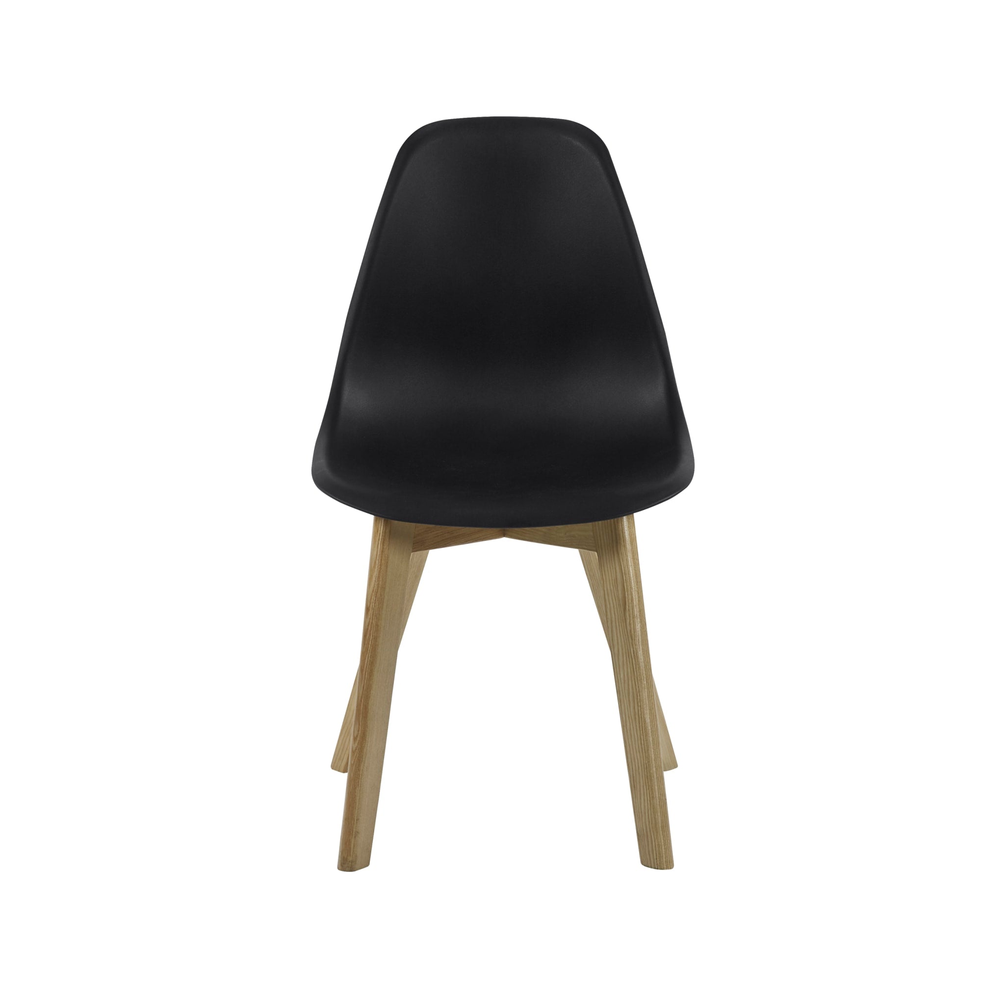 Set of 2 Agatha Black Plastic Dining Chairs with Wooden Legs
