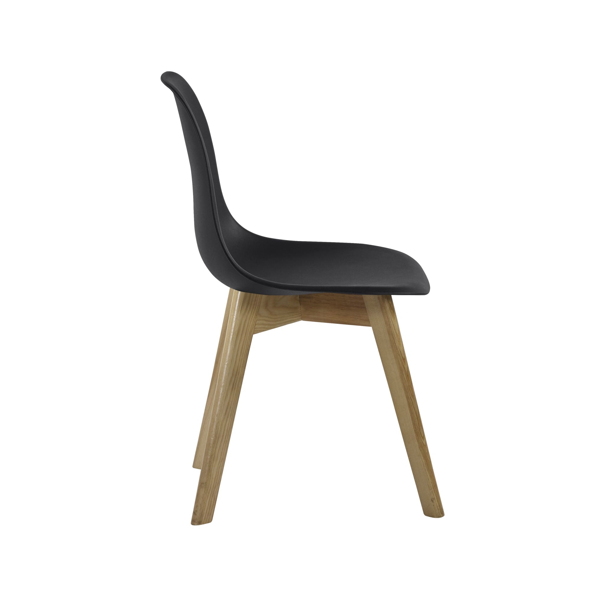 Set of 2 Agatha Black Plastic Dining Chairs with Wooden Legs