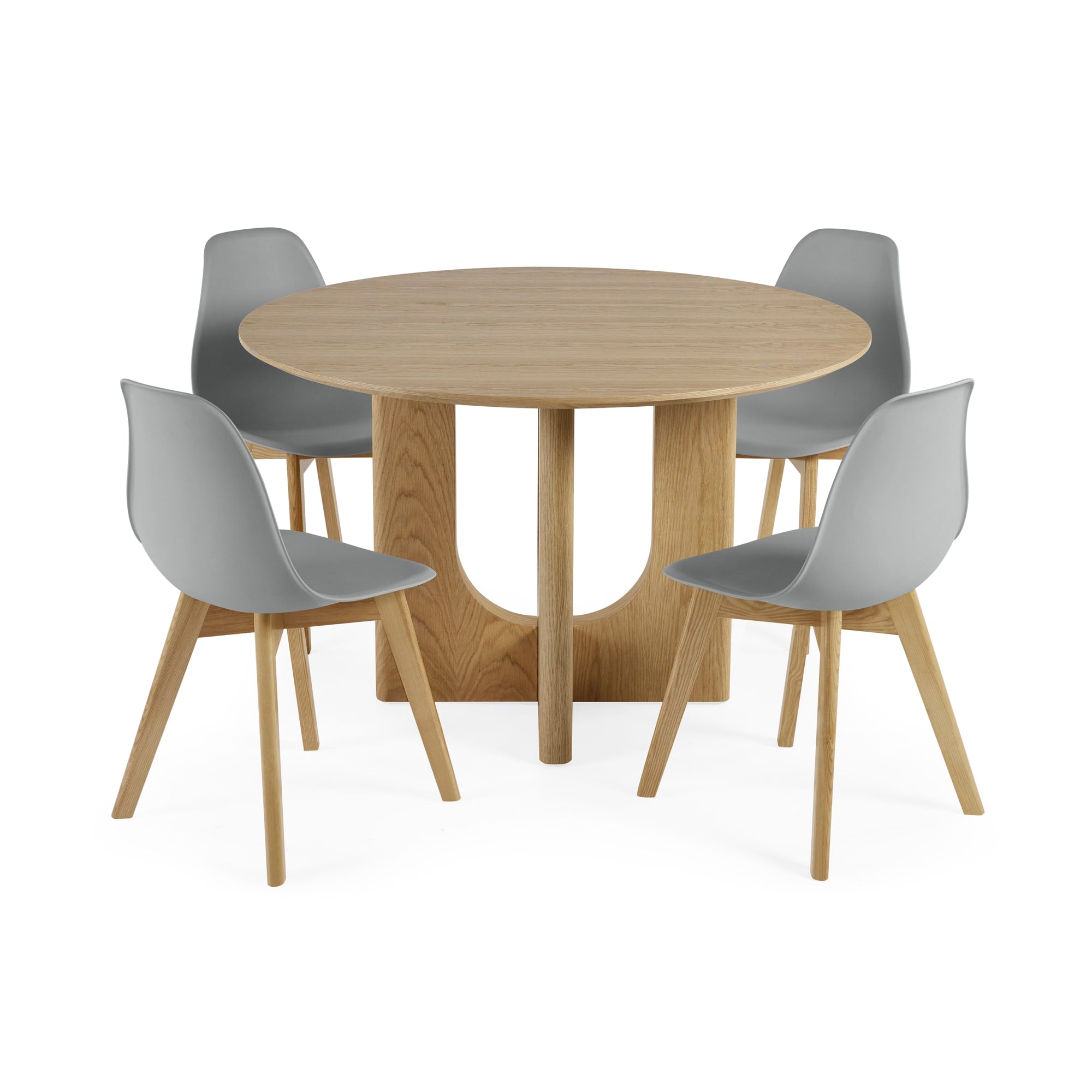 Set of 2 Agatha Grey Plastic Dining Chairs with Wooden Legs