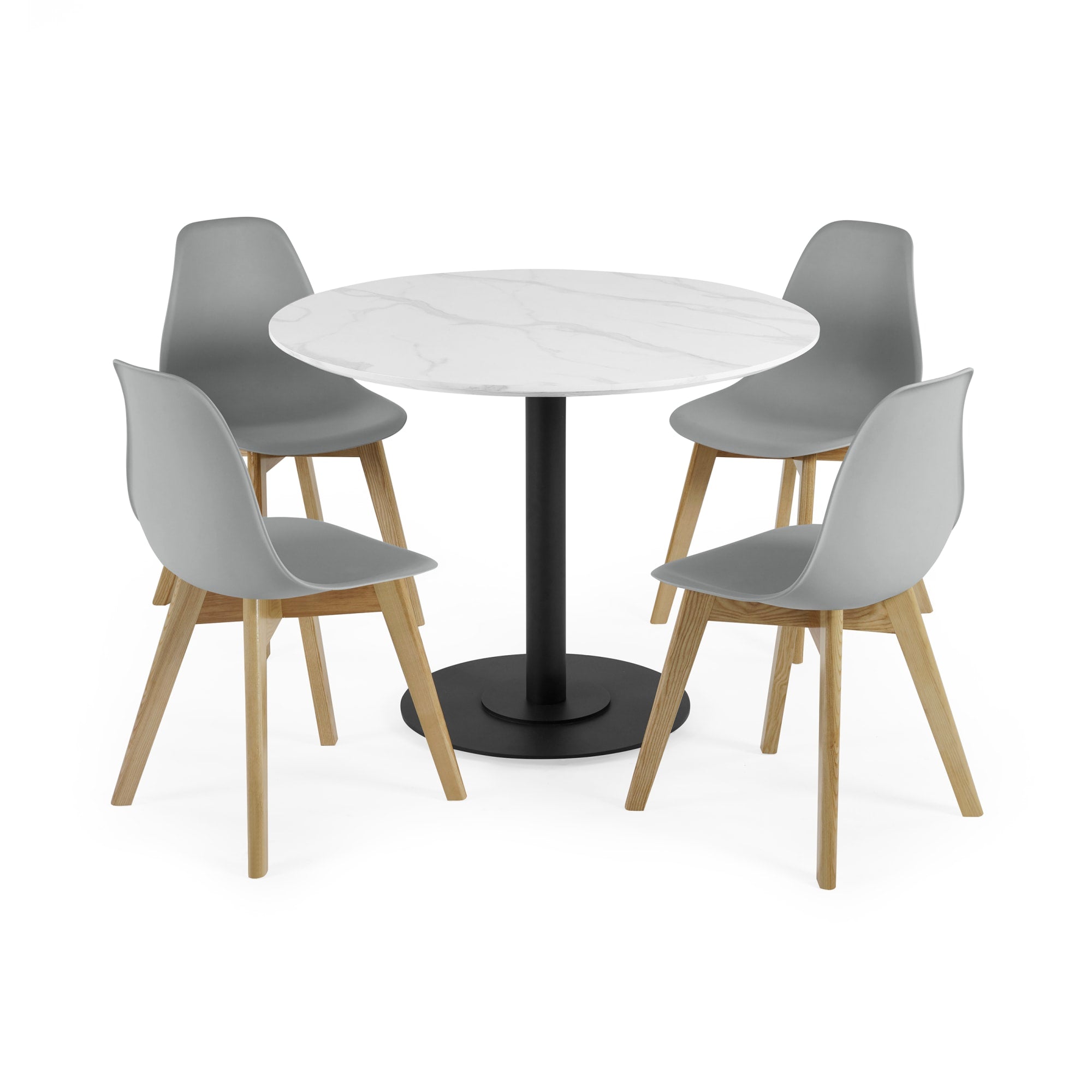 Set of 2 Agatha Grey Plastic Dining Chairs with Wooden Legs