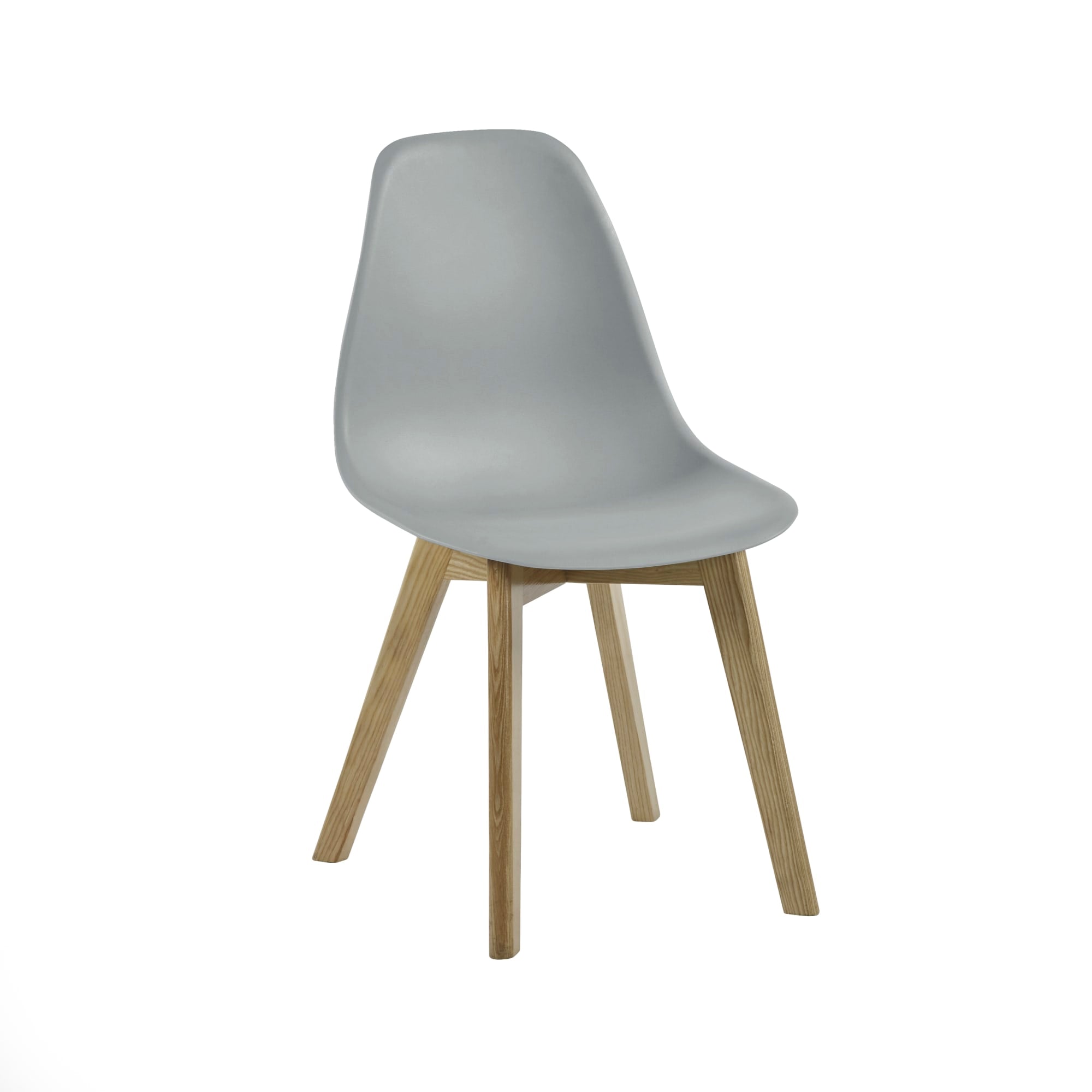 Set of 2 Agatha Grey Plastic Dining Chairs with Wooden Legs
