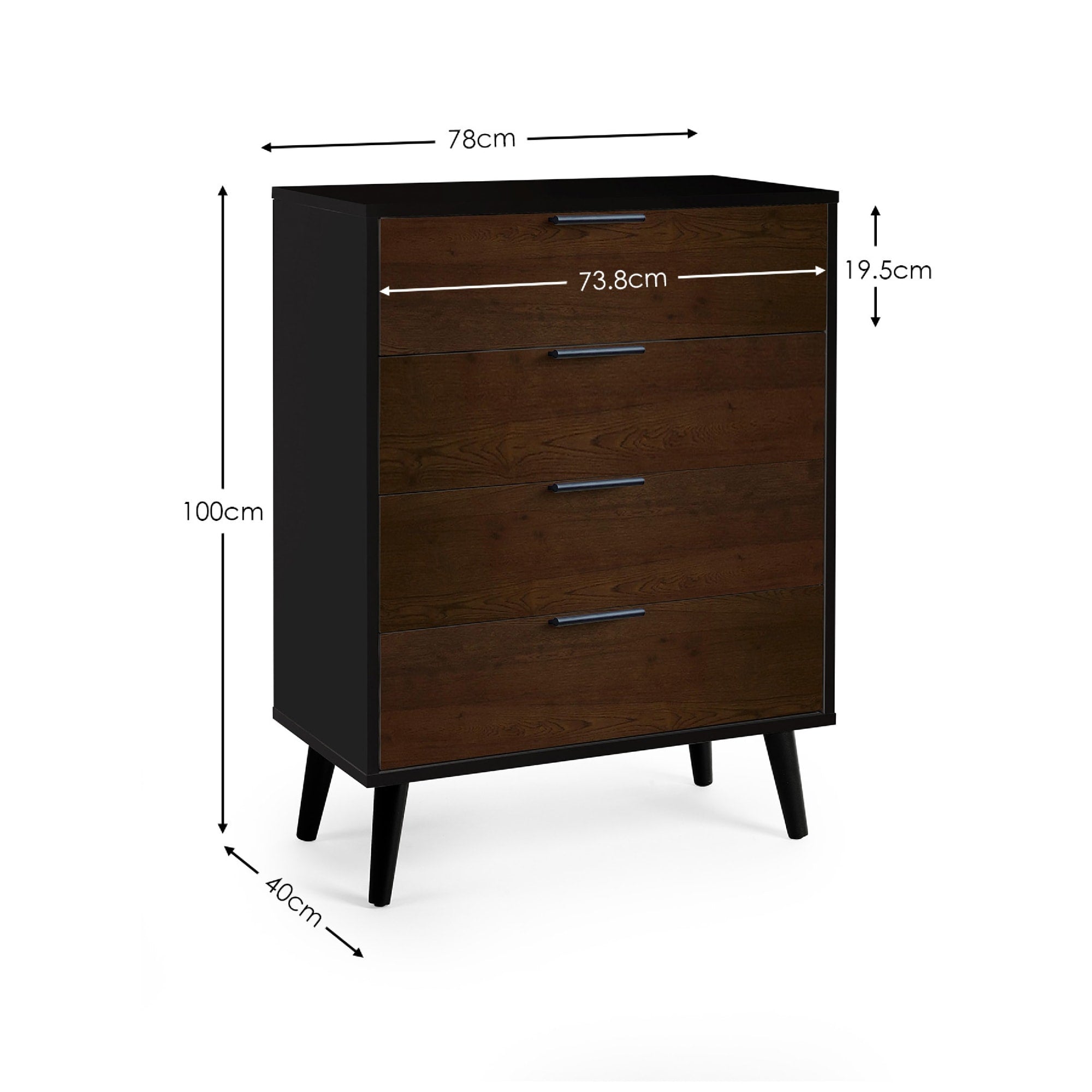 Alba 4 Drawer Wide Chest - Walnut/Black