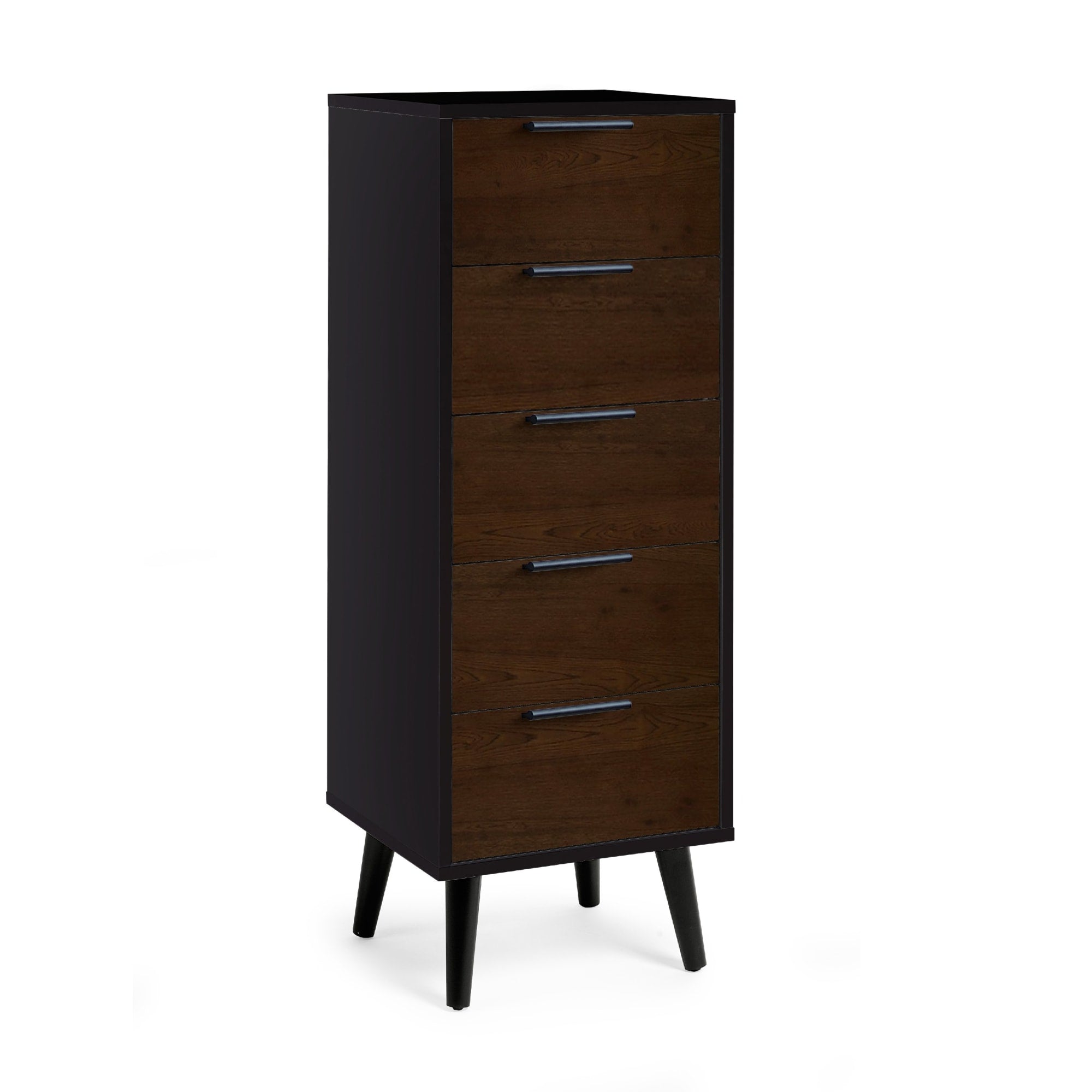 Alba 5 Drawer Narrow Chest - Walnut/Black