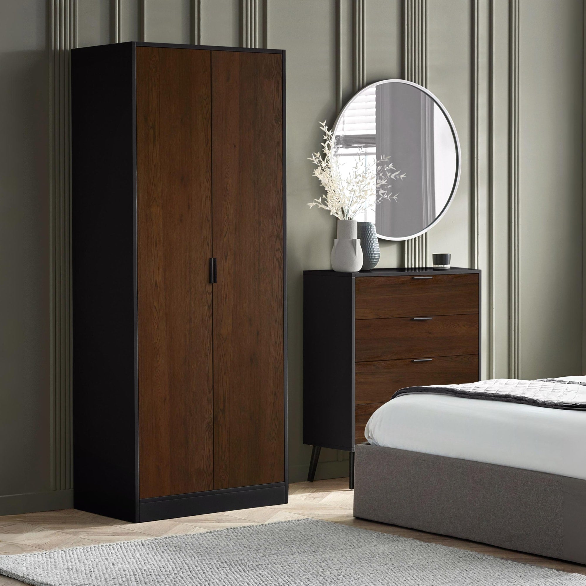 Alba 2 Door Wardrobe - Walnut/Black