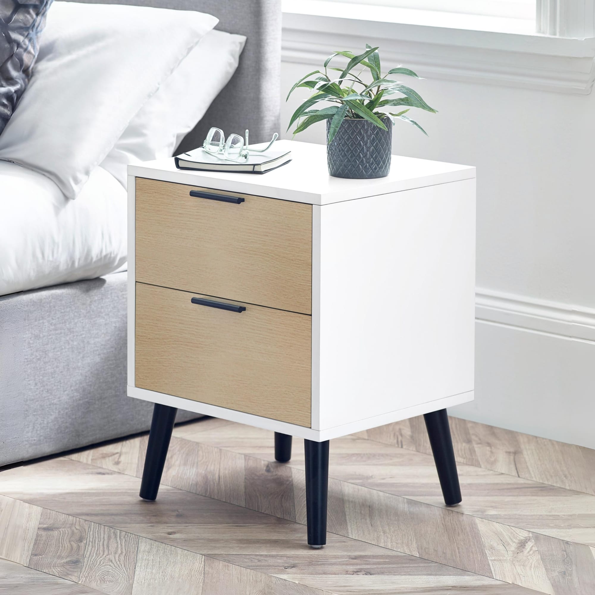 Alba 2 Drawer Bedside - White/Oak