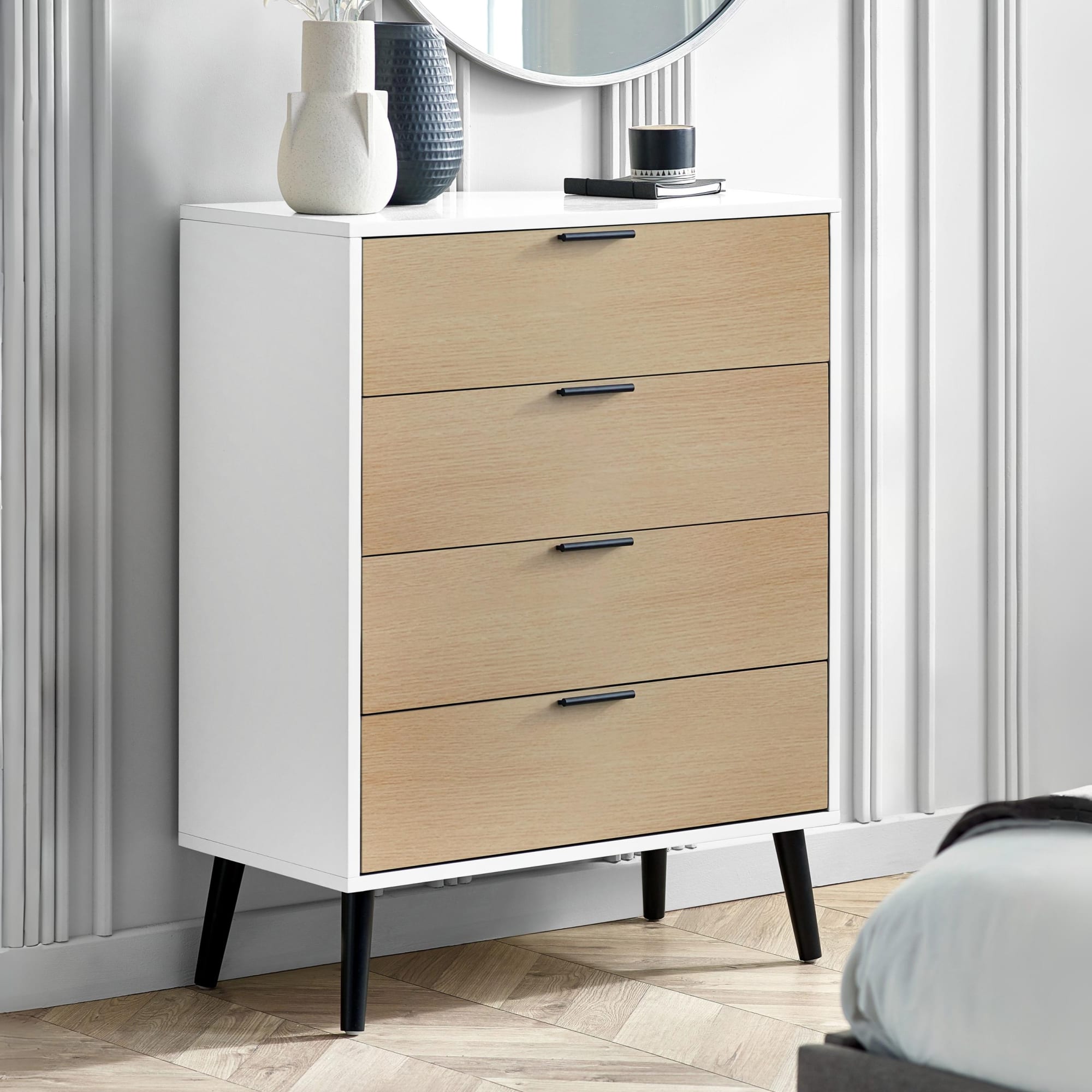 Alba 4 Drawer Wide Chest - White/Oak