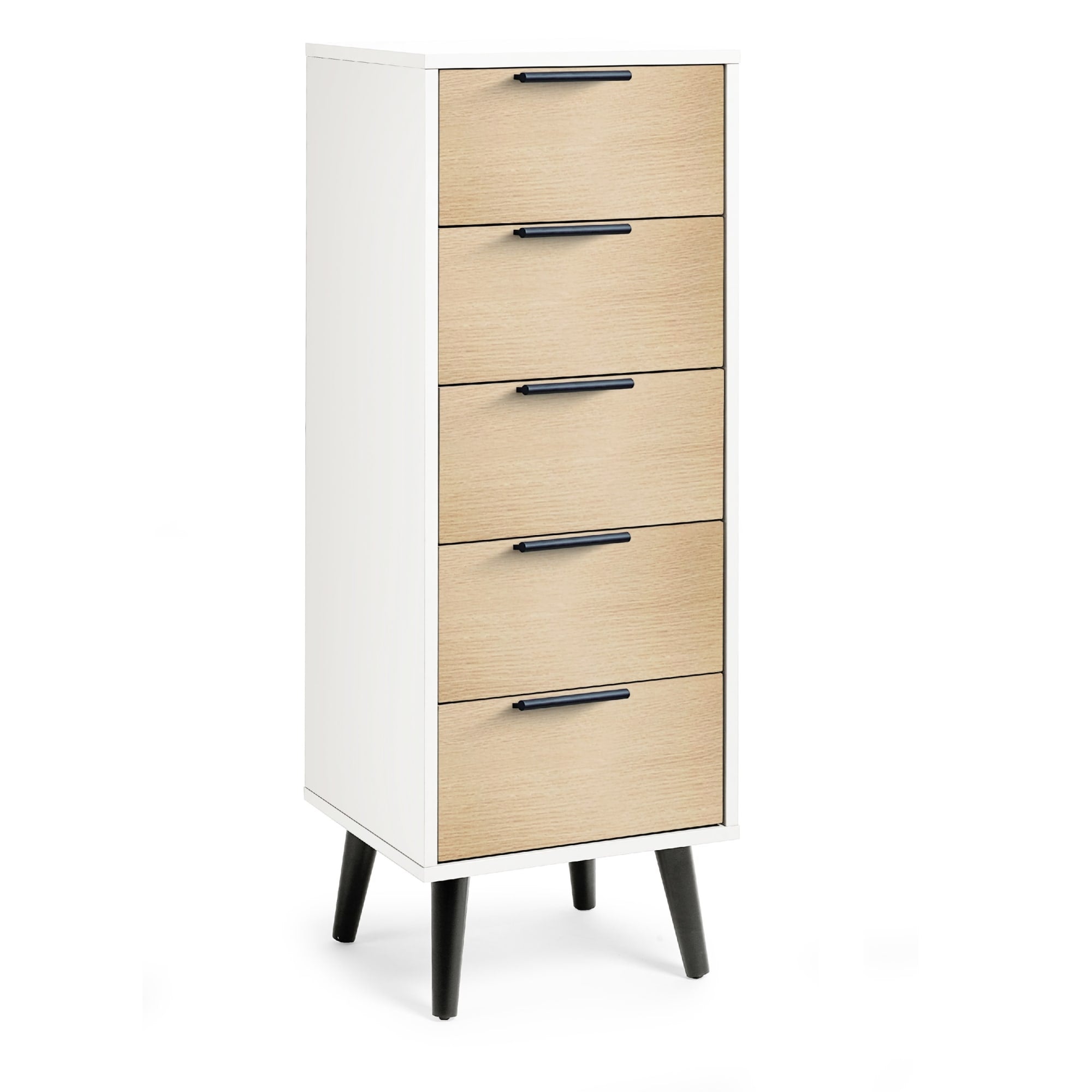 Alba 5 Drawer Narrow Chest - White/Oak
