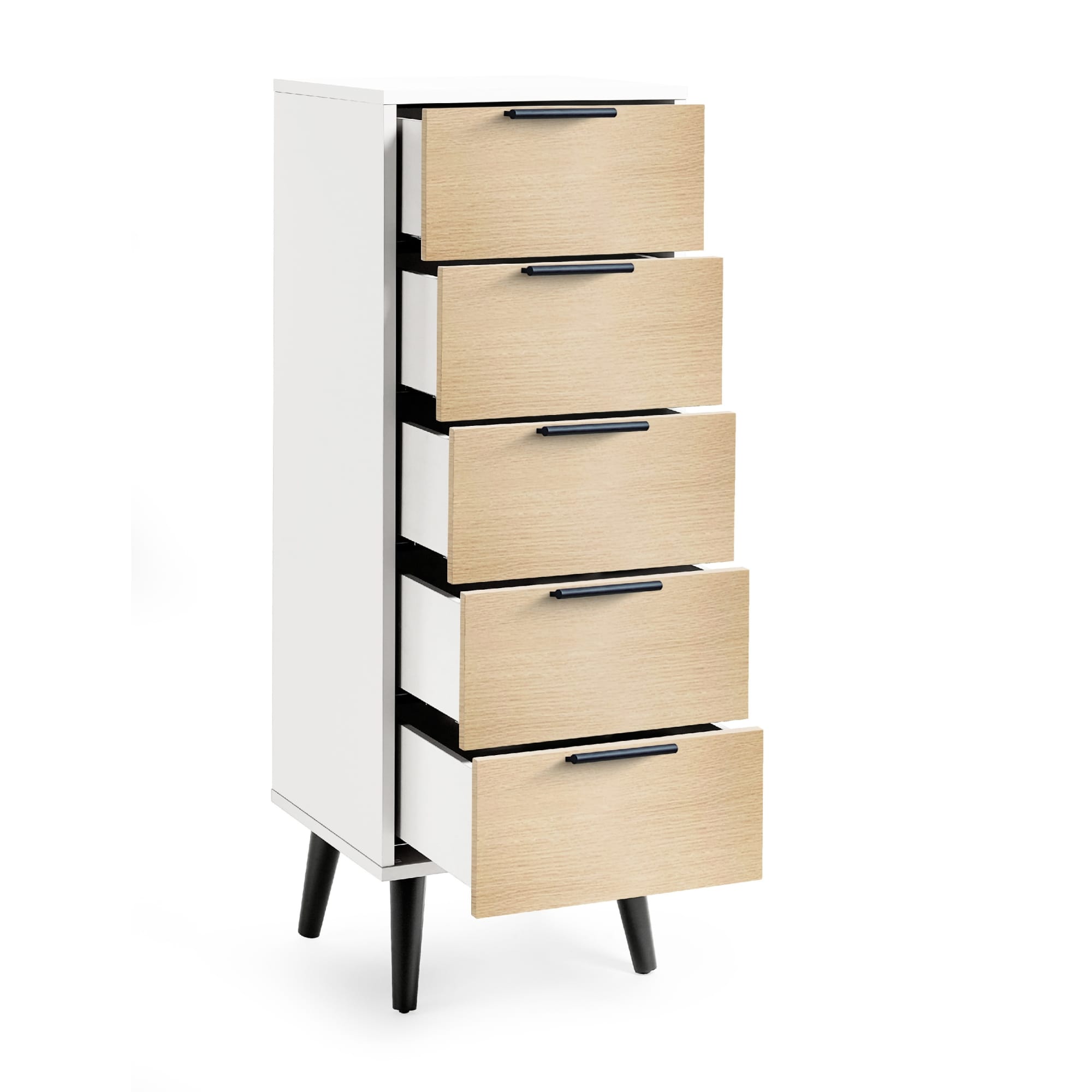 Alba 5 Drawer Narrow Chest - White/Oak