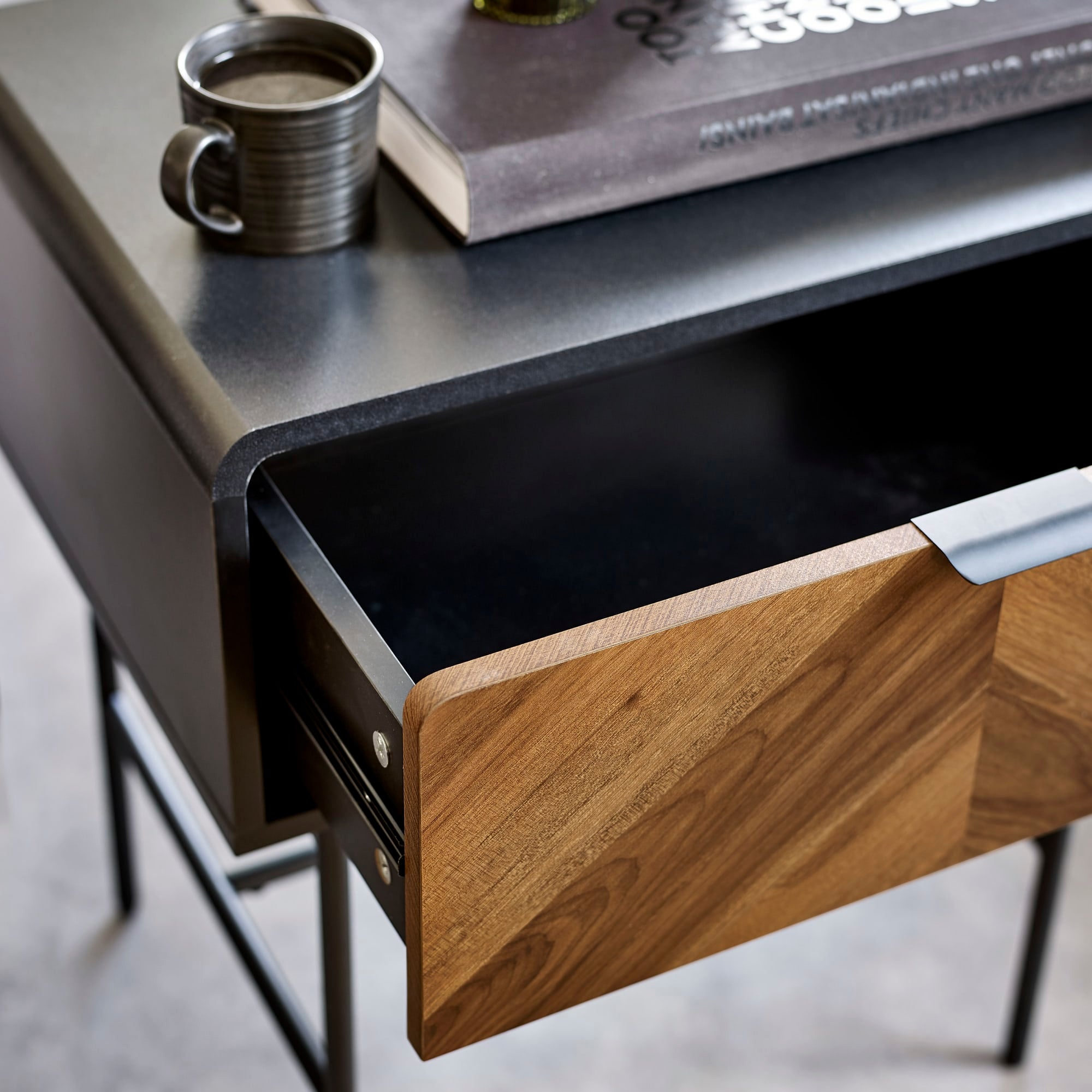 Alvin Black and Natural Wood���effect 1 Drawer Lamp Table