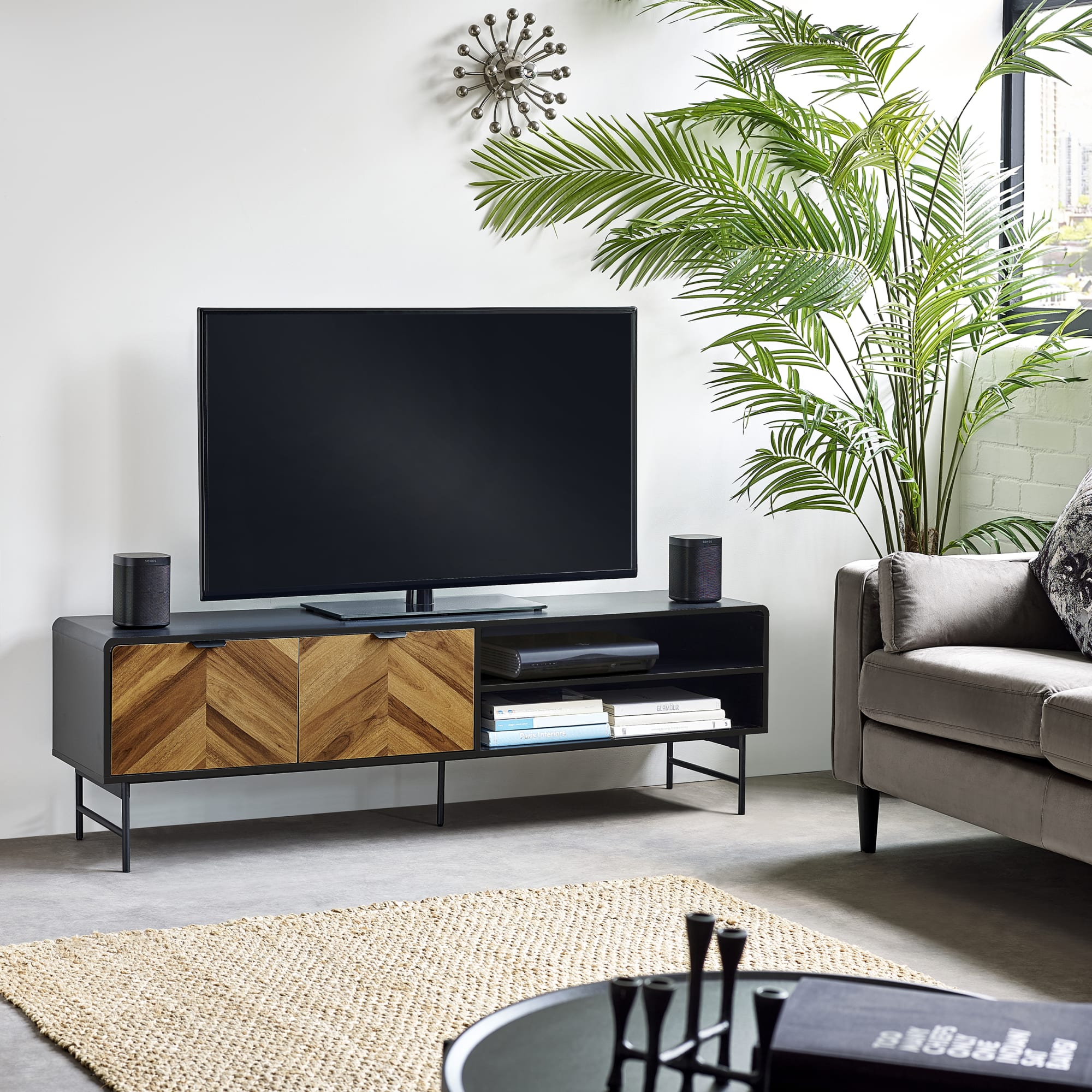 Alvin Black and Natural Wood���Effect 65" TV Unit