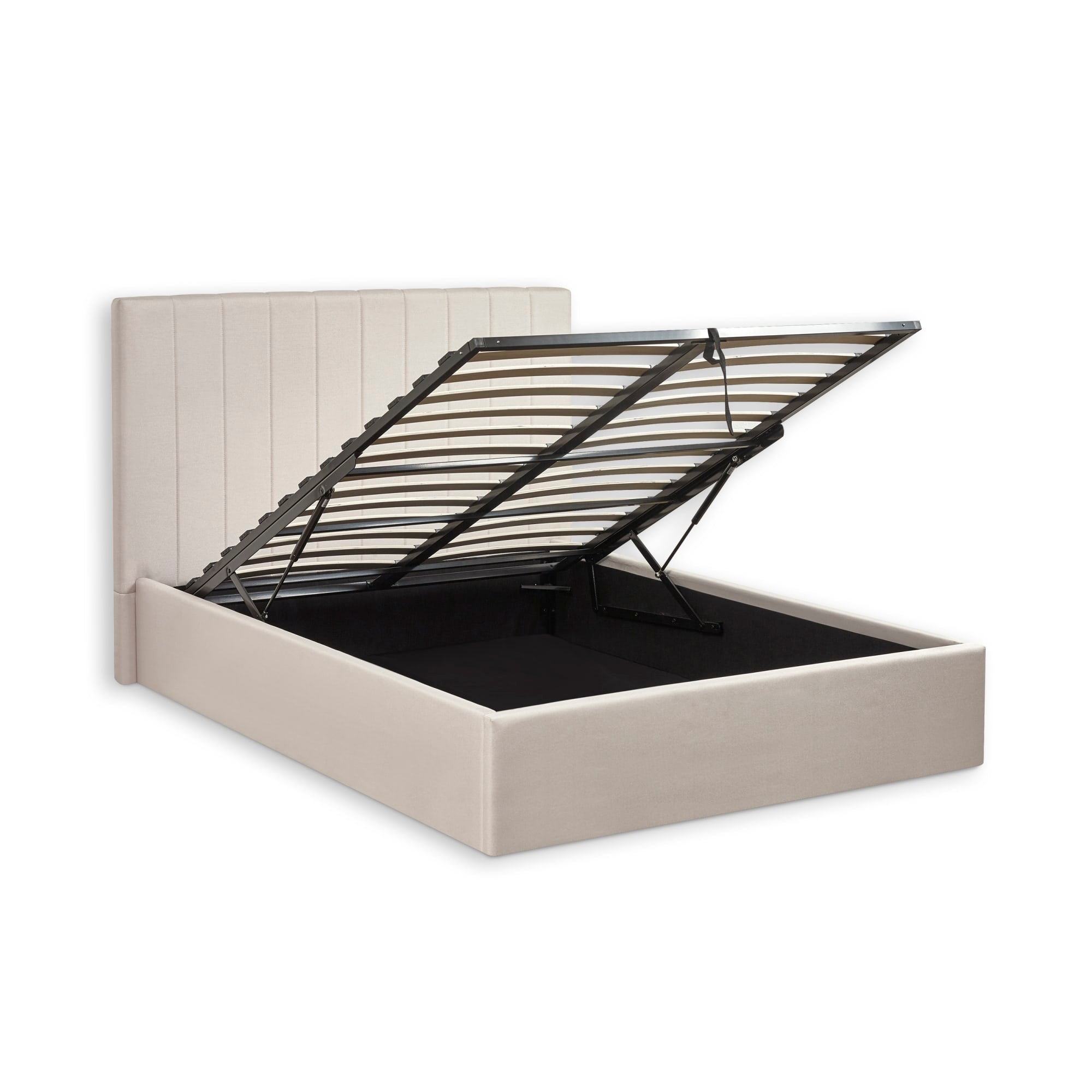 Aylen Oatmeal Linen Upholstered 150cm King Size Ottoman Storage Bed Frame