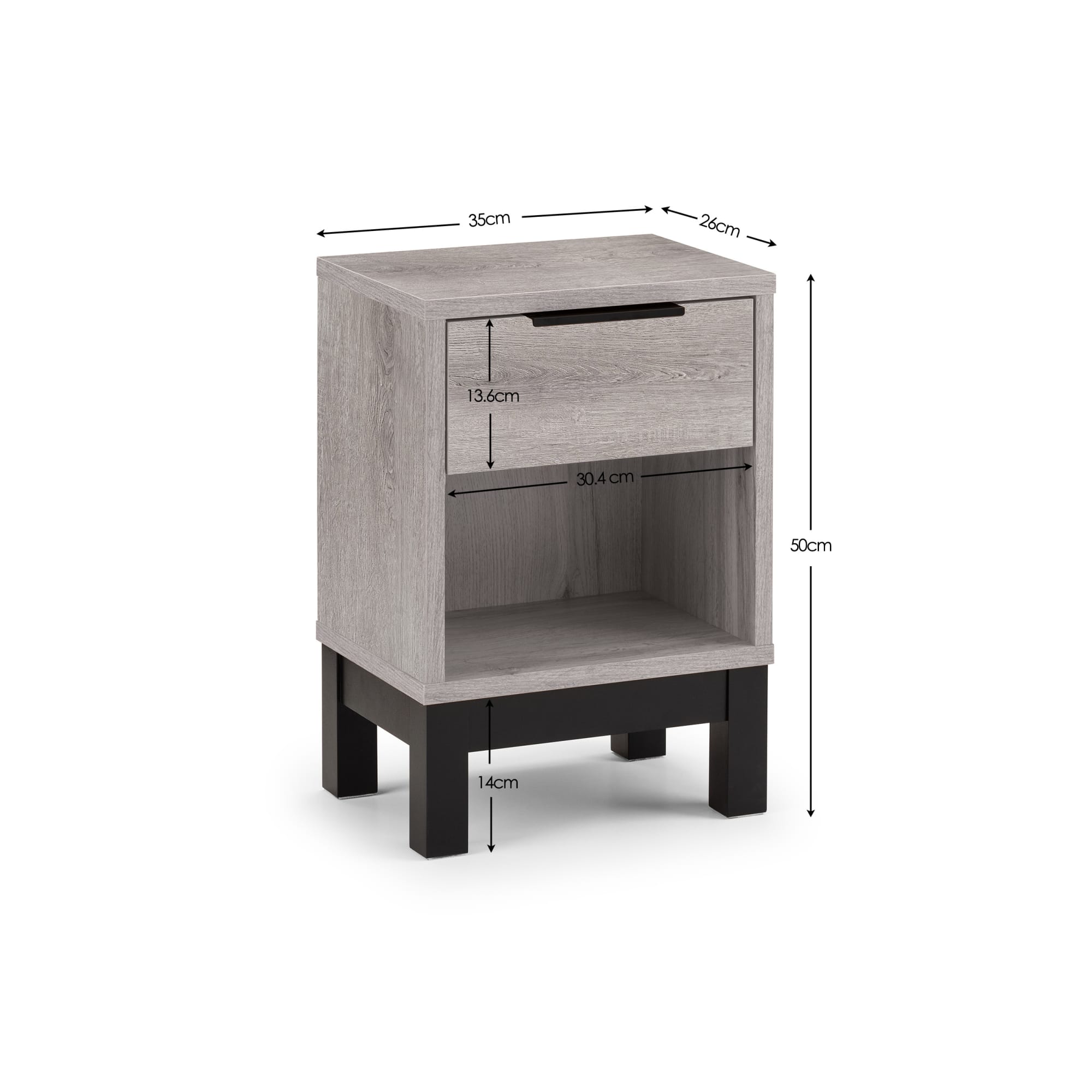 Bali 1 Drawer Bedside - Grey Oak