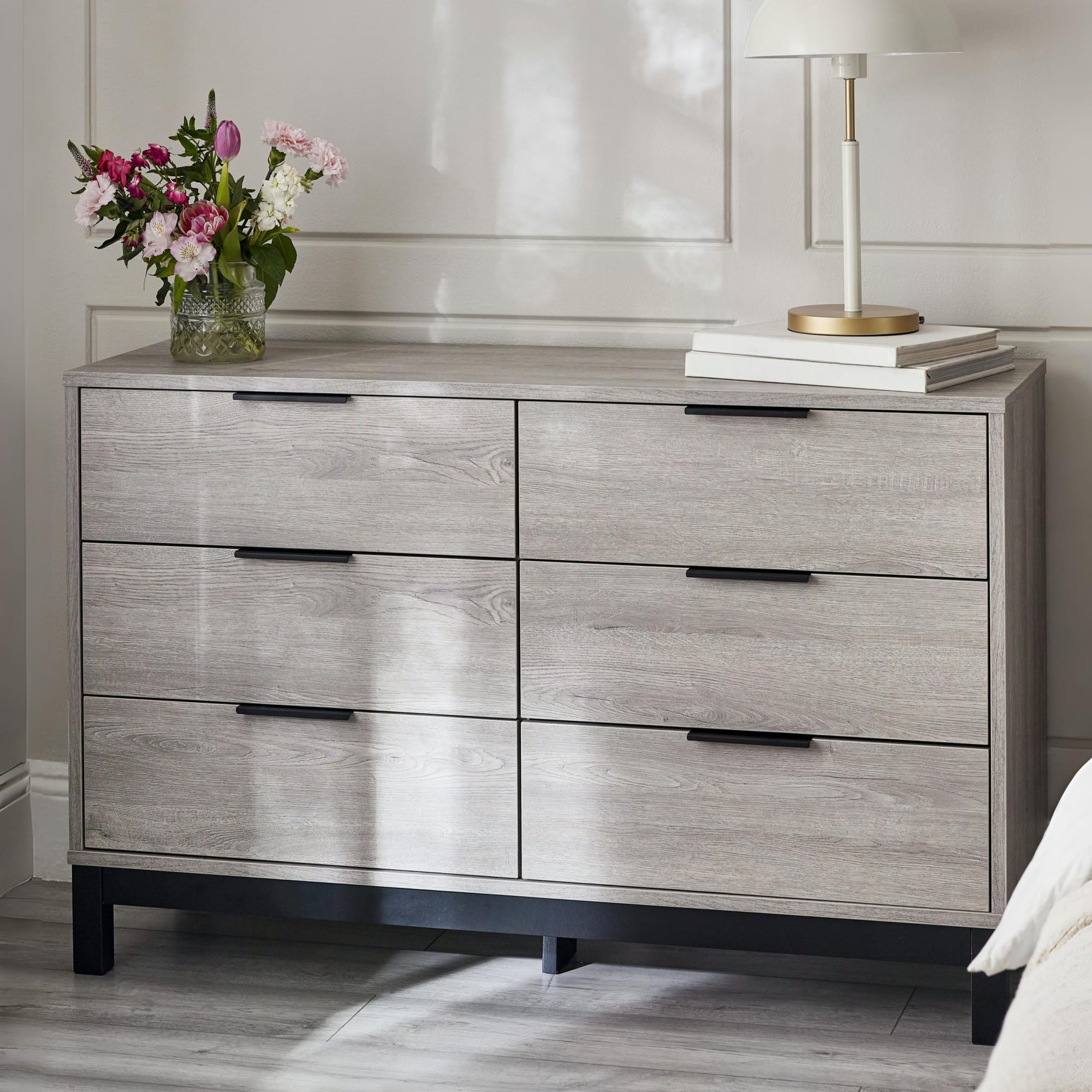 Bali 6 Drawer Wide Chest - Grey Oak