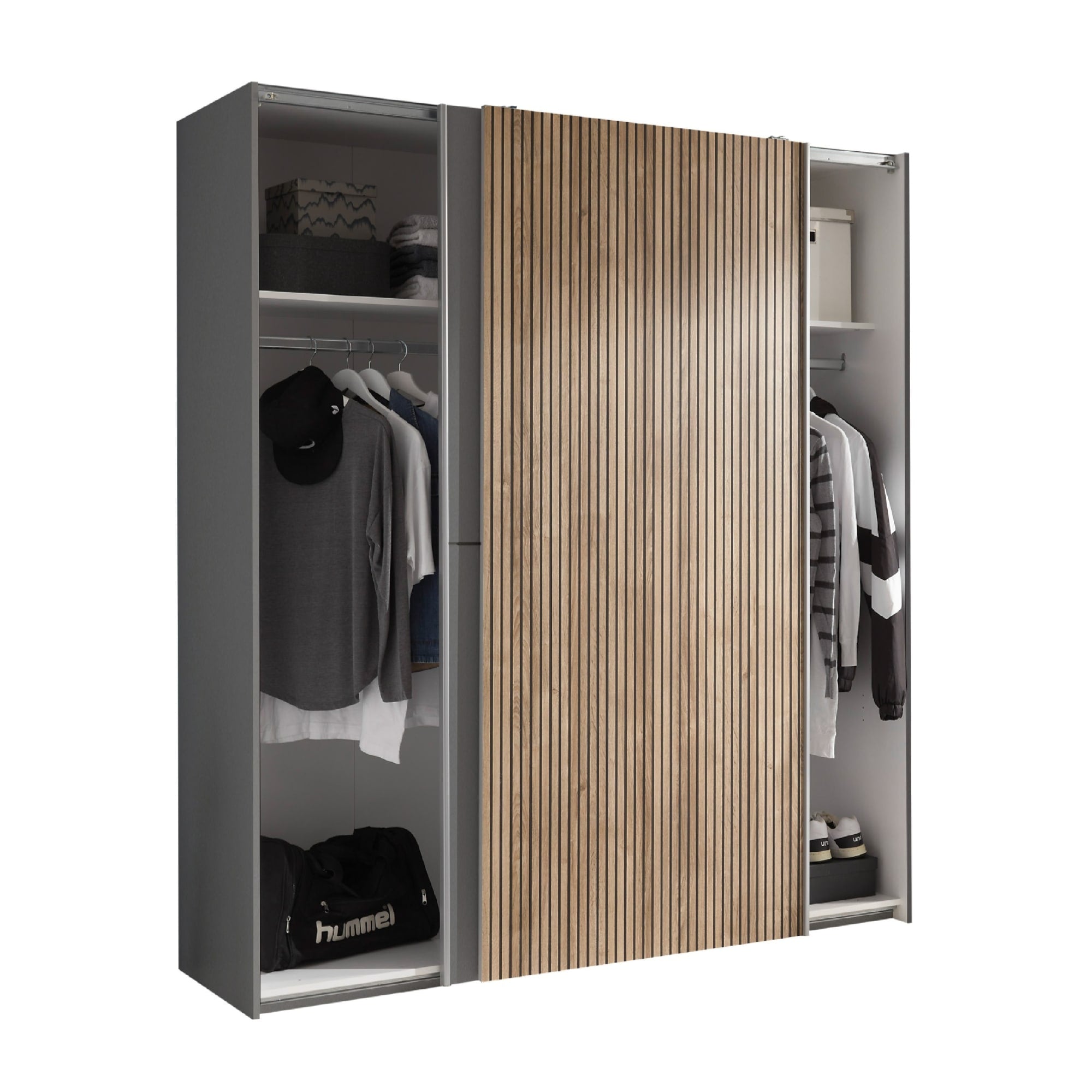 Berno Light Oak and Dark Grey Sliding 2 Door Wardrobe