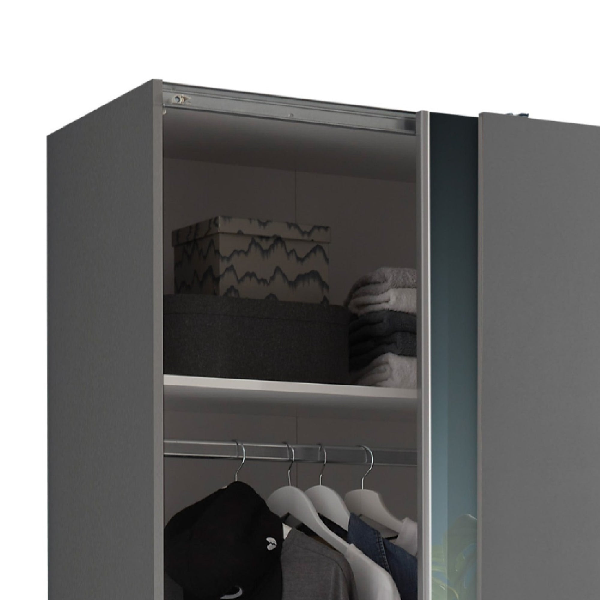 Berno Light Oak and Dark Grey Sliding 2 Door Wardrobe With Mirror