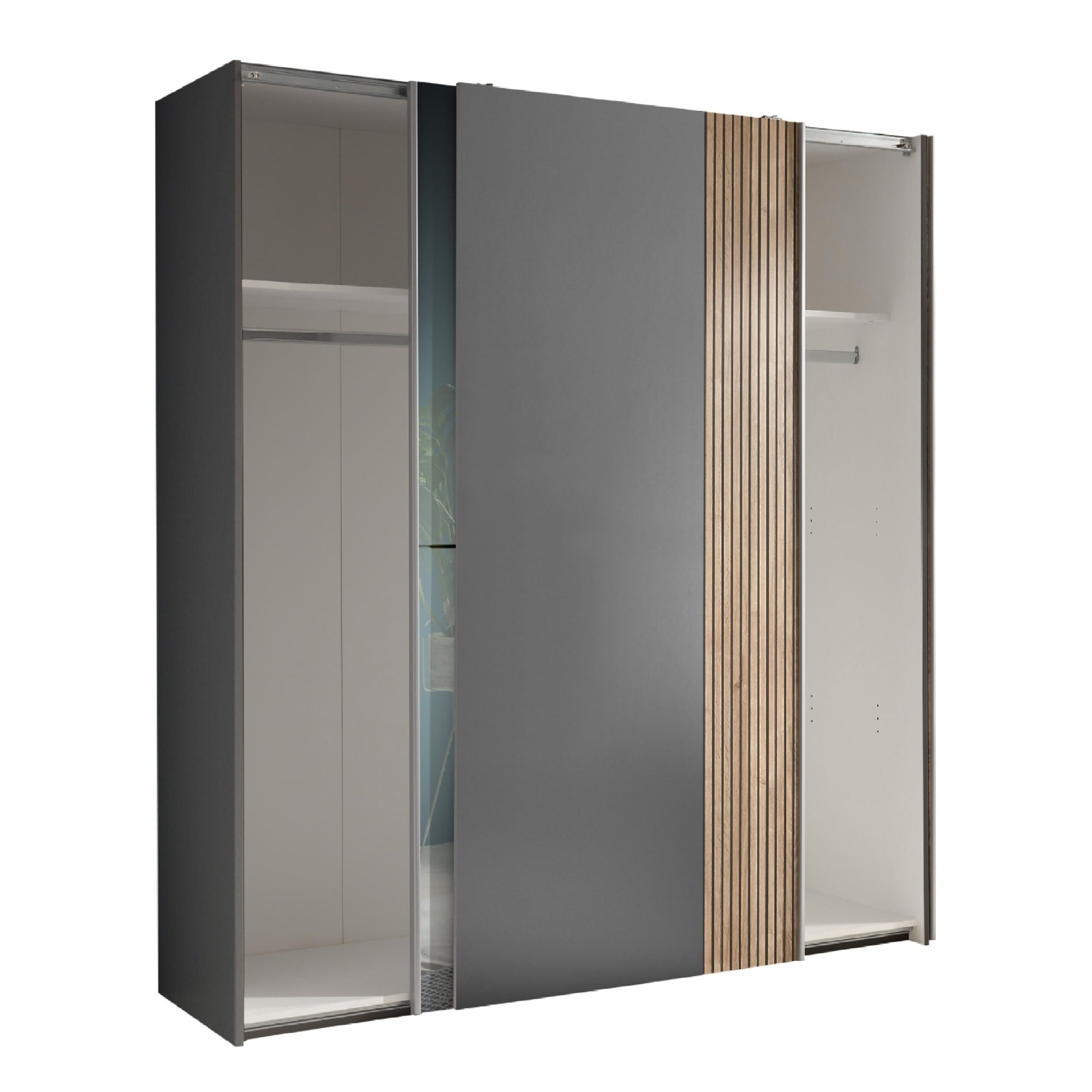 Berno Light Oak and Dark Grey Sliding 2 Door Wardrobe With Mirror