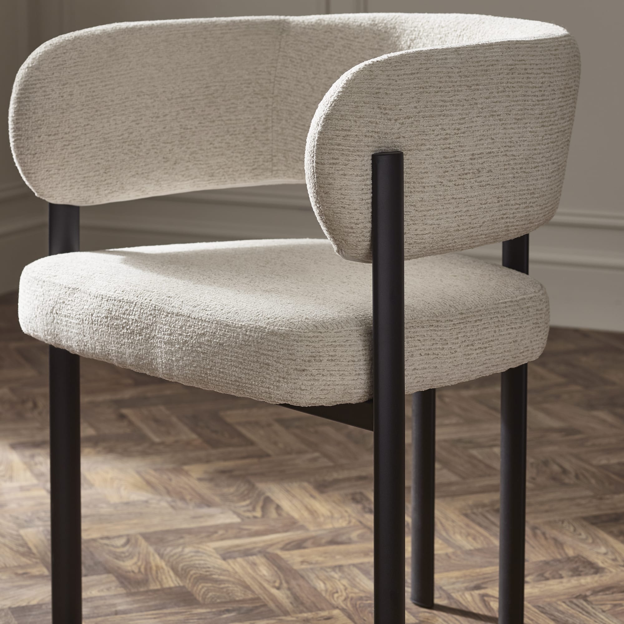 Set of 2 Bolivia Cream Chenille Upholstered Dining Chairs