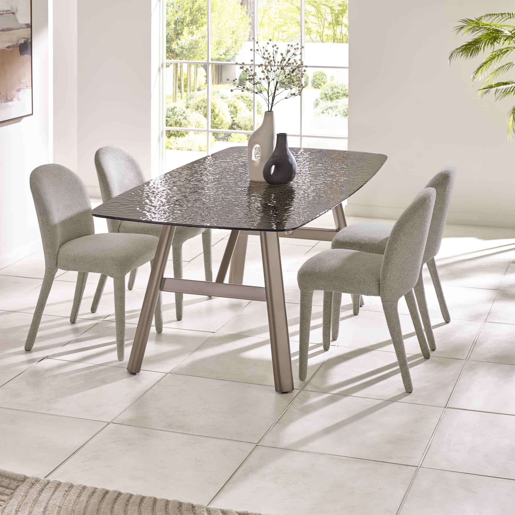 Callisto 200cm Rectangular Smoked Bubble Glass Dining Table