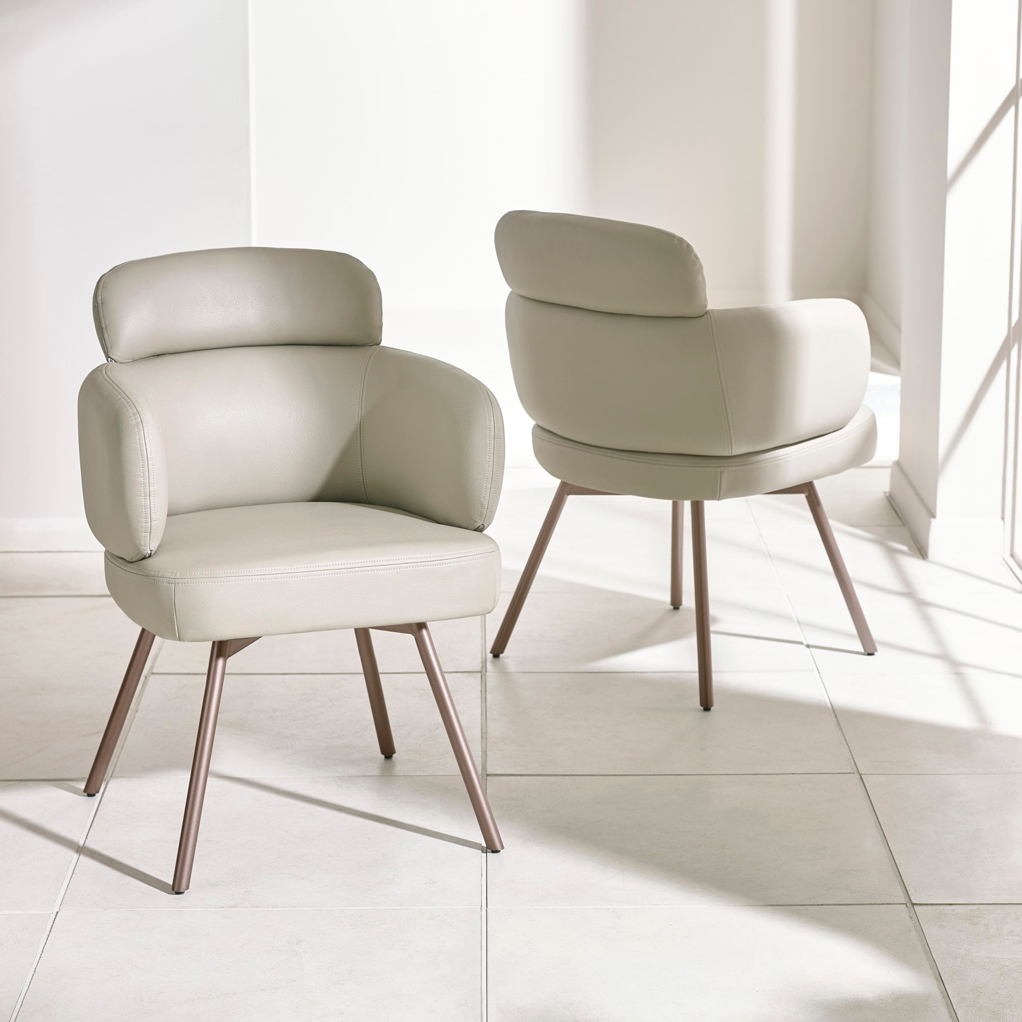 Set of 2 Callisto Beige Faux Leather Swivel Dining Chairs