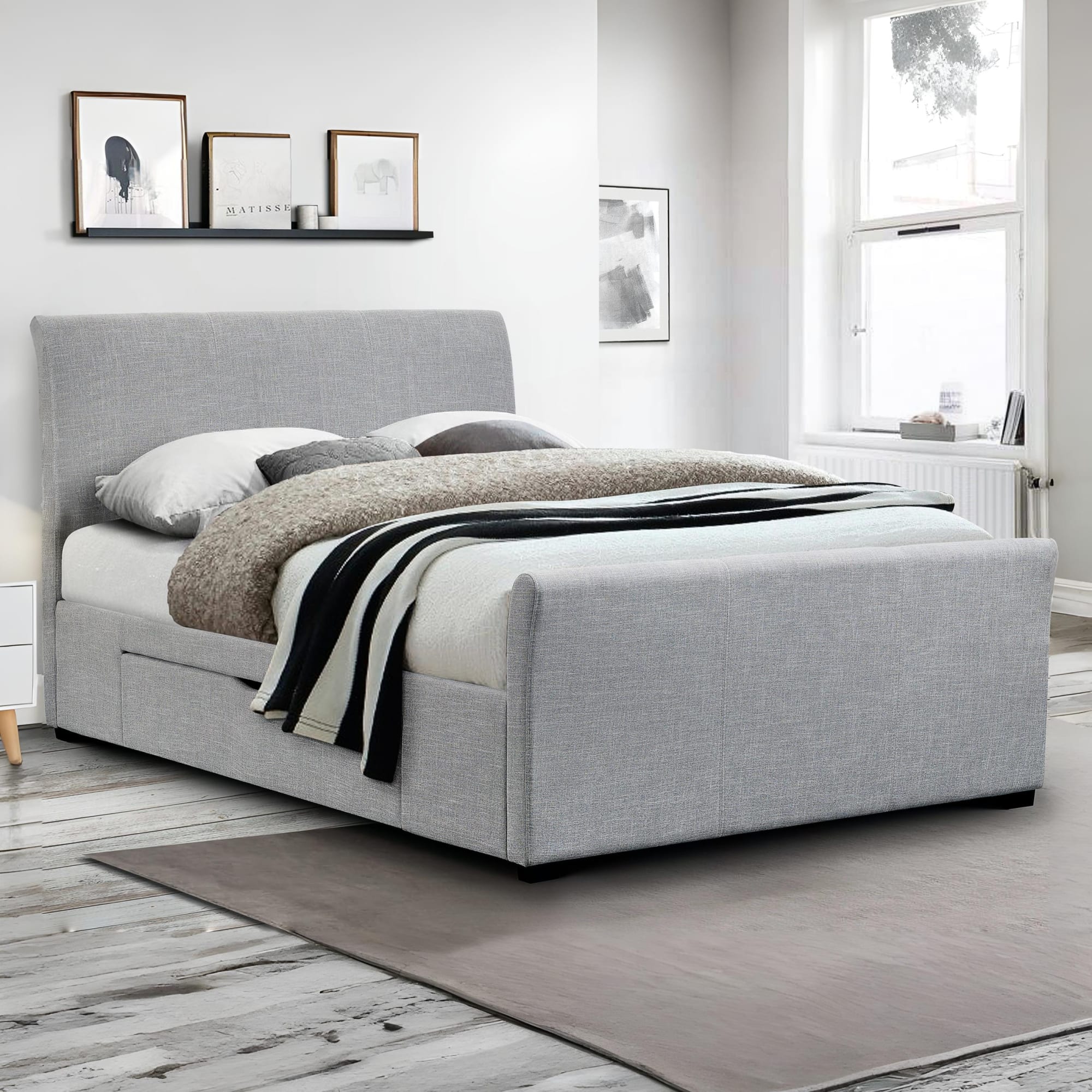 Capri Light Grey with Drawers 150cm King Bed