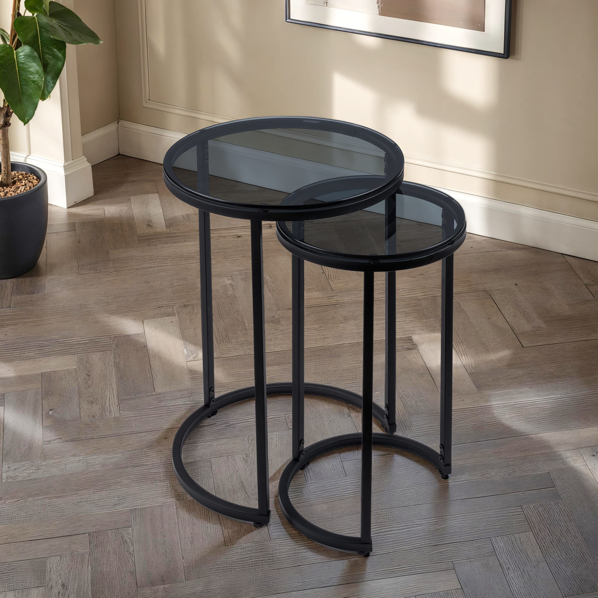 Chicago Round Nesting Side Tables Smoked Glass