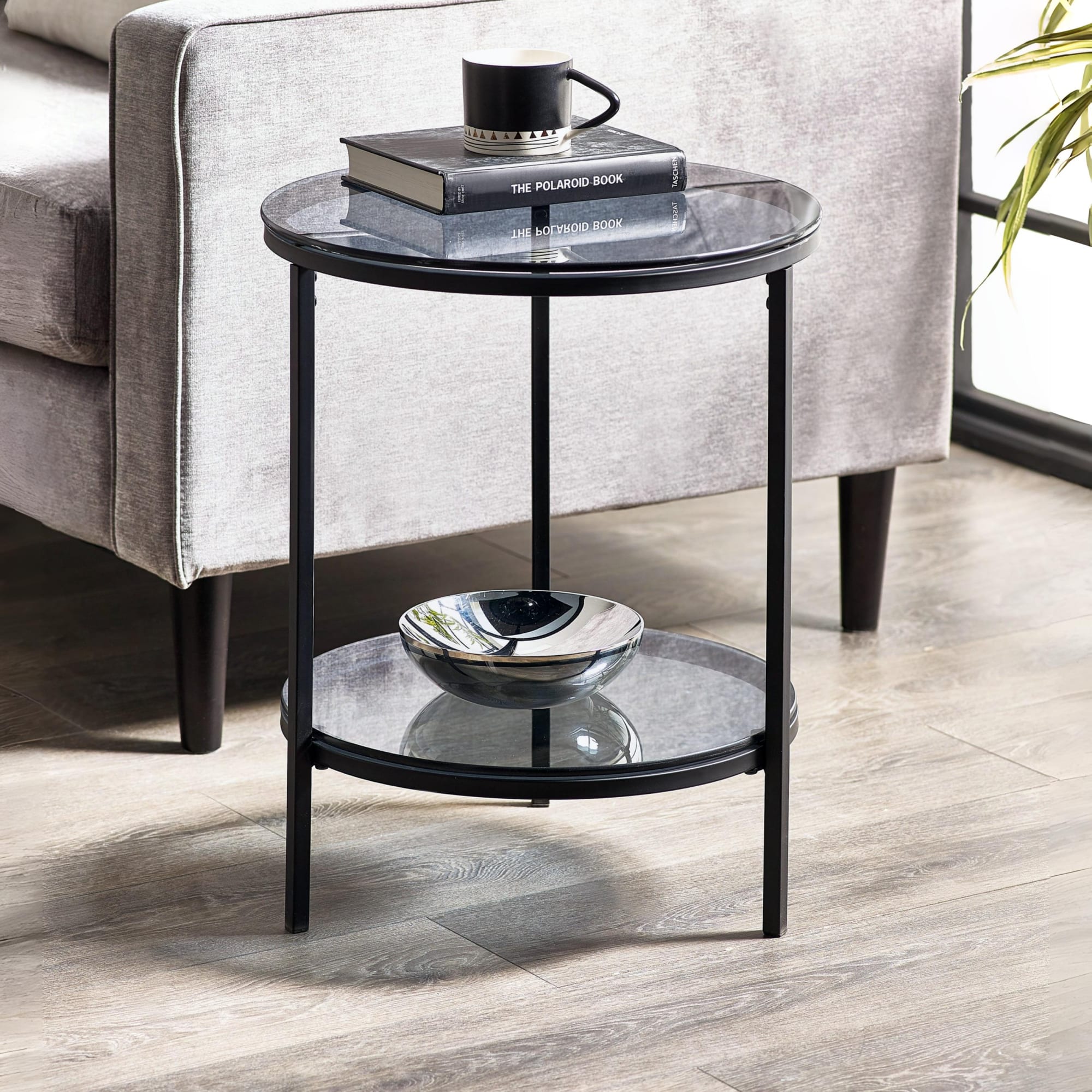 Chicago Circular Lamp Table With Shelf - Smoked Glass