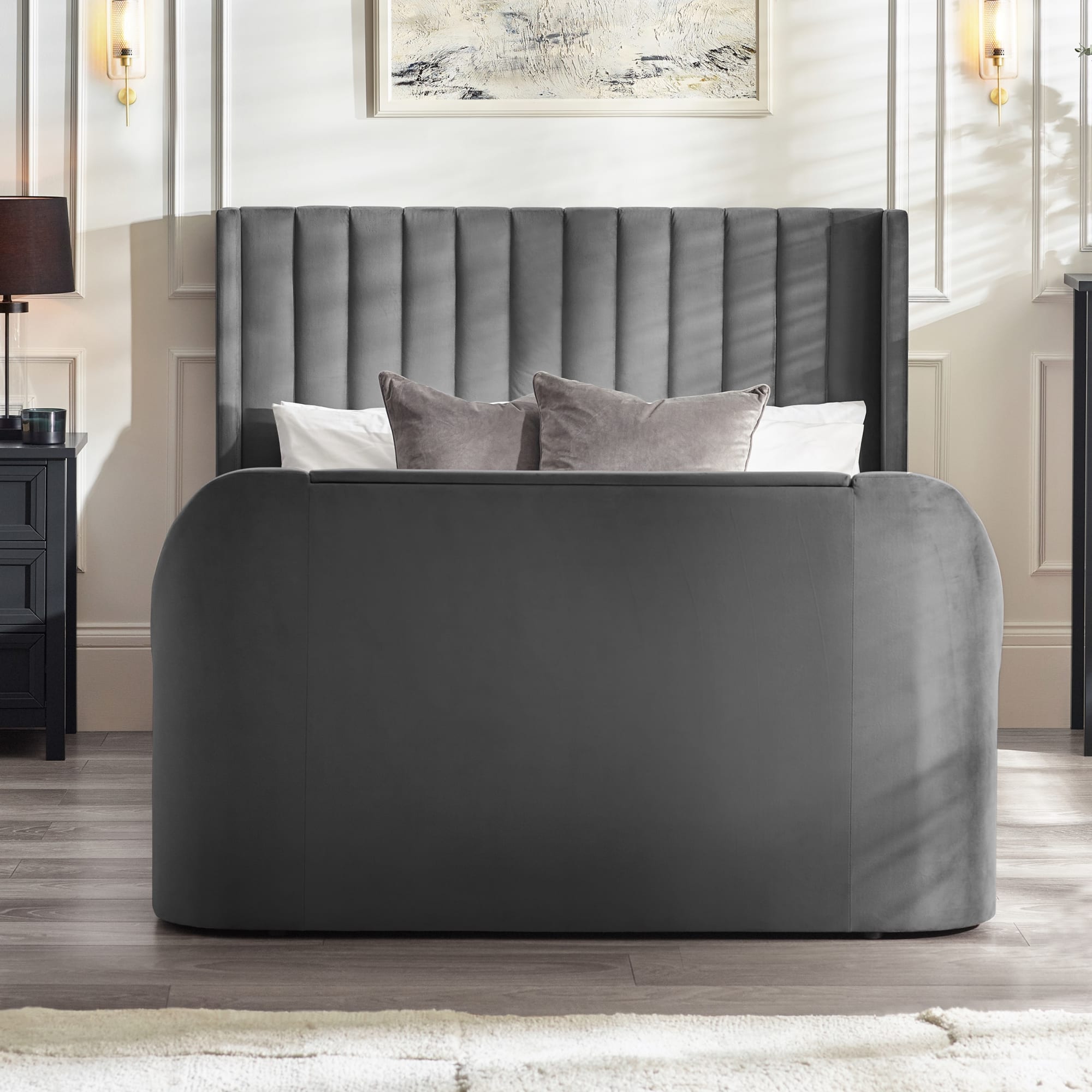 Clara Ottoman Double TV Bed 135cm - Dark Grey