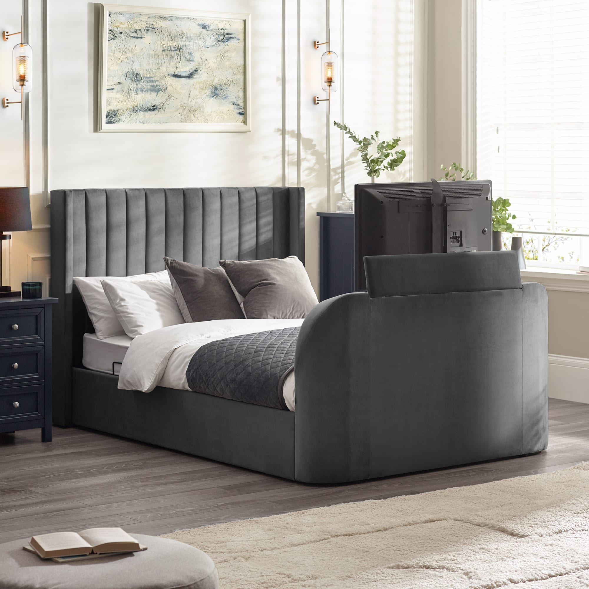 Clara Ottoman King Size TV Bed 150cm - Dark Grey