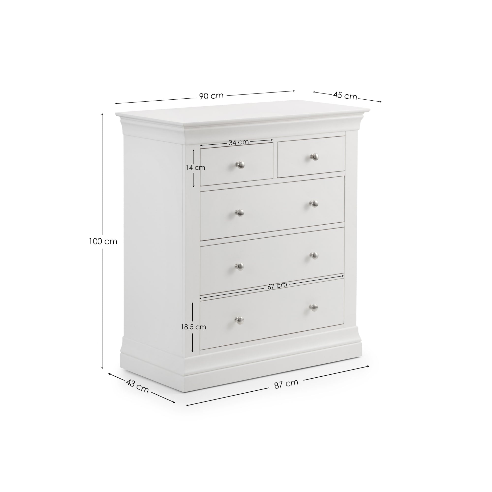 Clermont 3+2 Drawer Chest - Surf White
