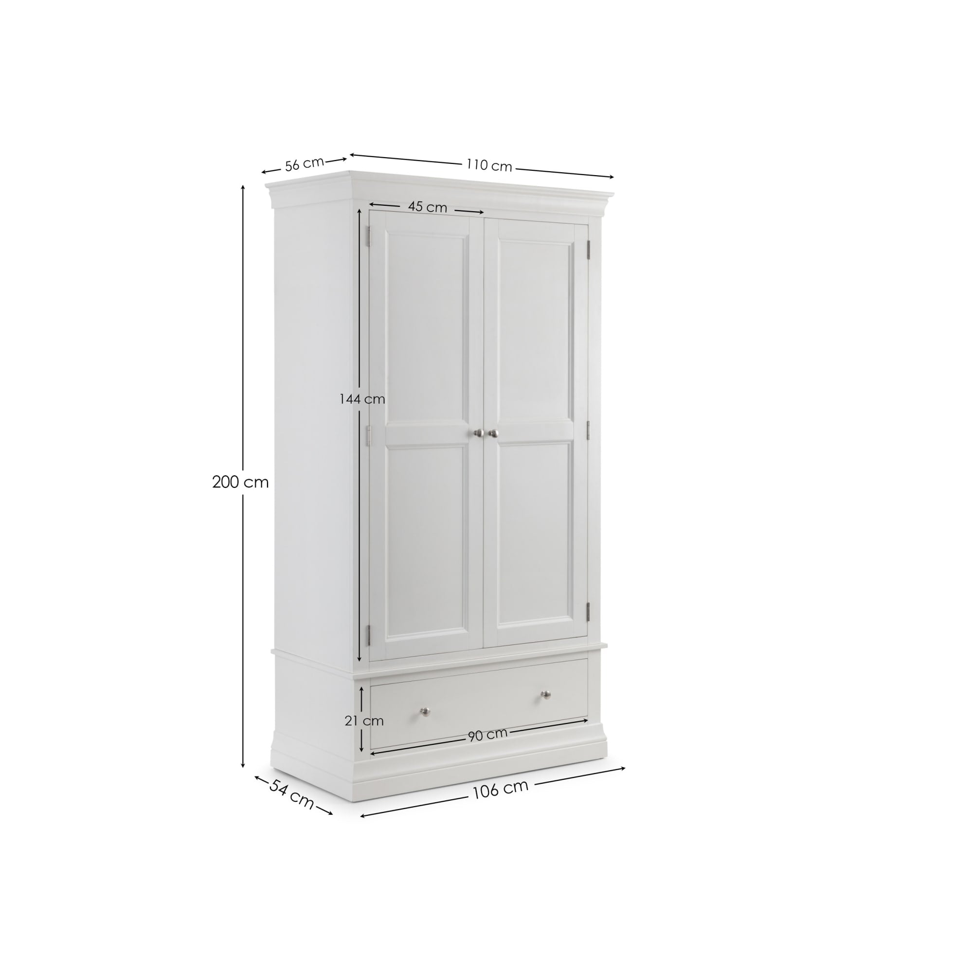 Clermont 2 Door 1 Drawer Wardrobe - Surf White