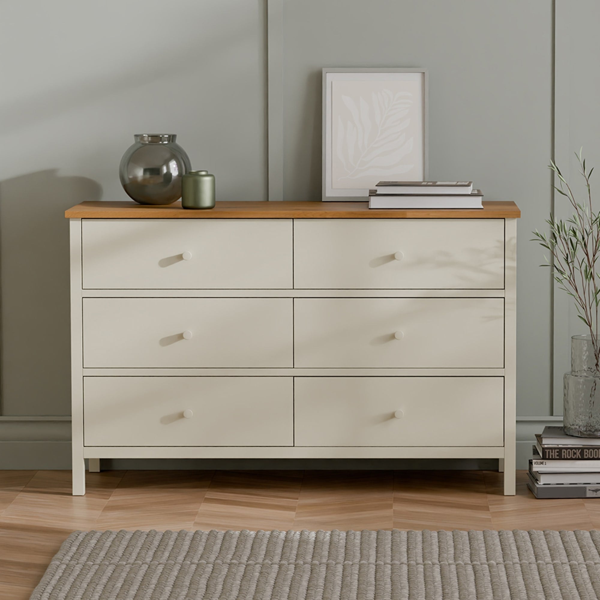 Coxmoor 6 Drawer Chest - Ivory and Oak