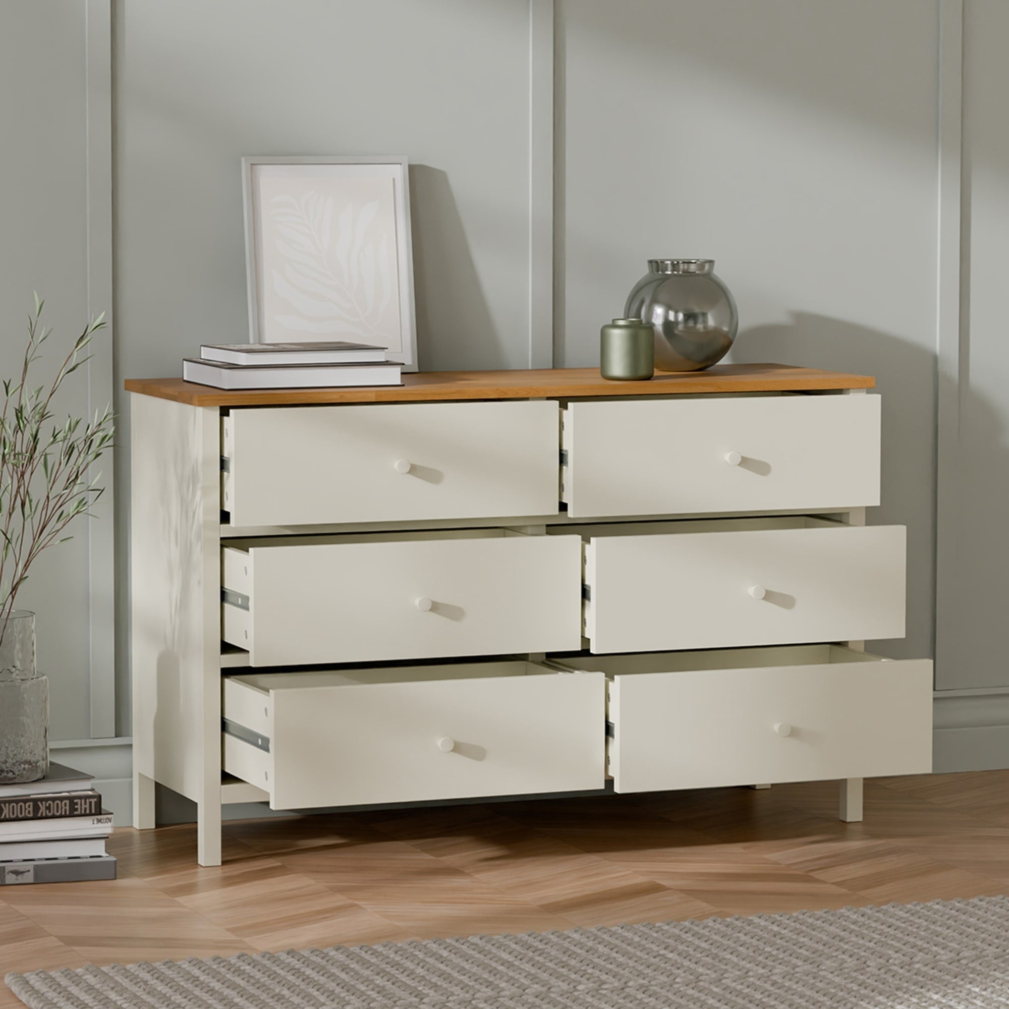 Coxmoor 6 Drawer Chest - Ivory and Oak