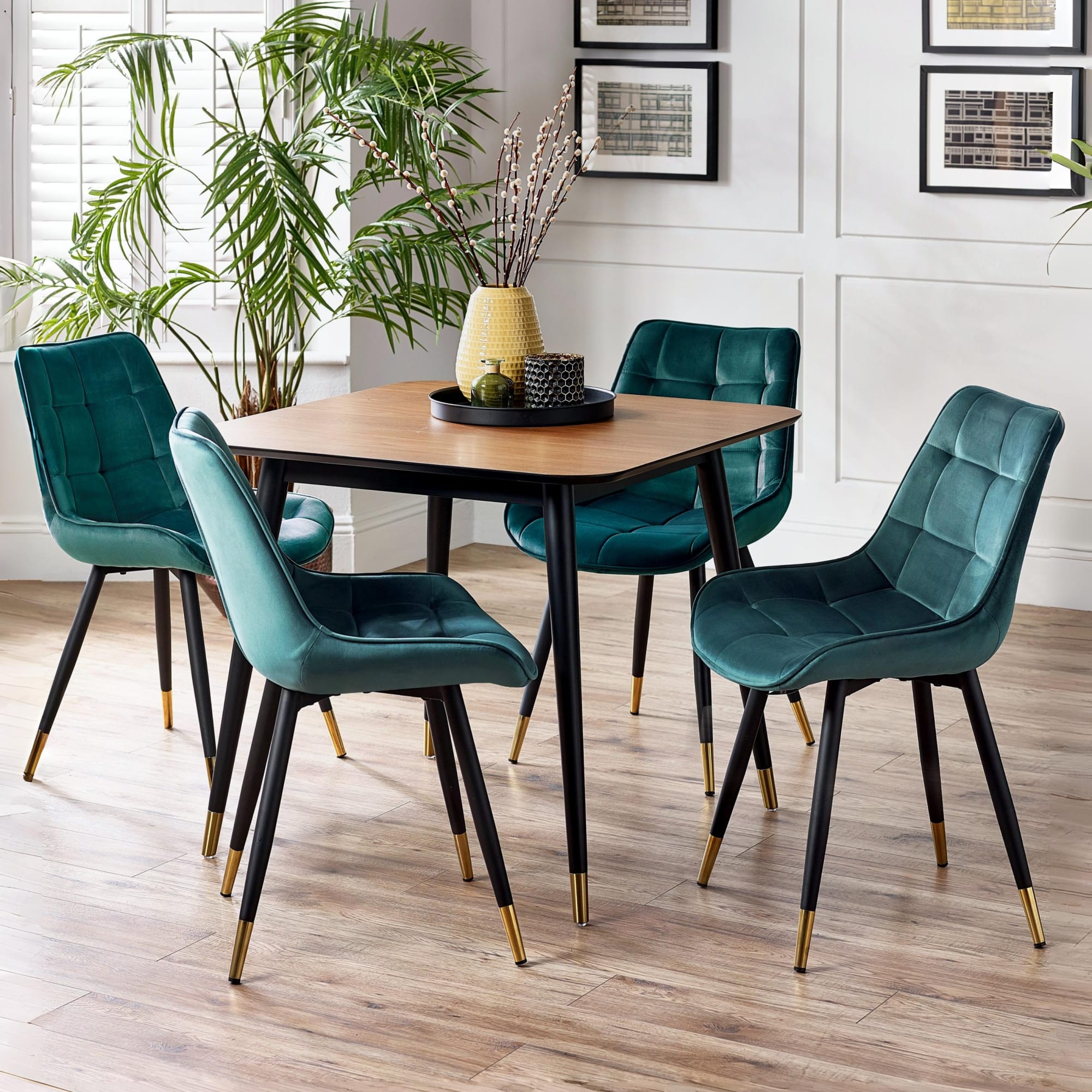 Findlay Square Dining Table - Walnut & Black