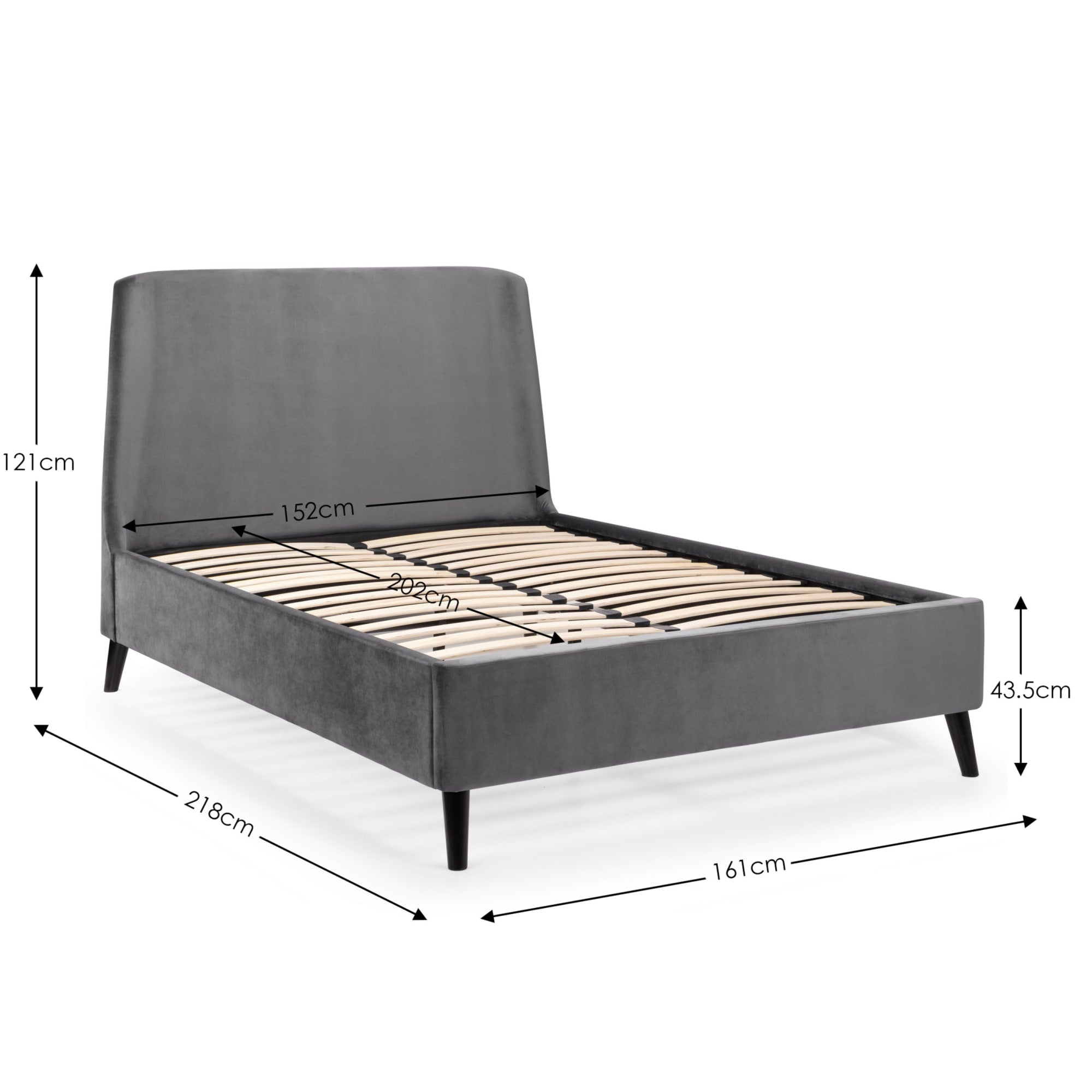 Frida Curved Velvet 135cm Double Bed - Grey