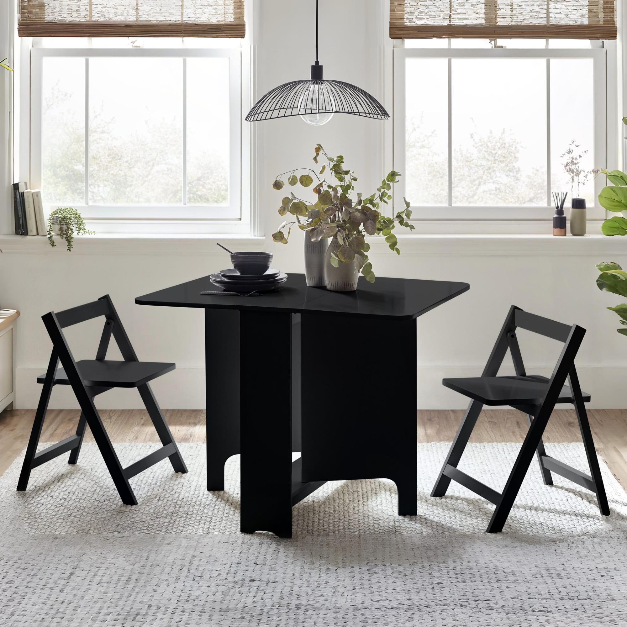 Gatan Small Gateleg Table With 2 Chairs - Black