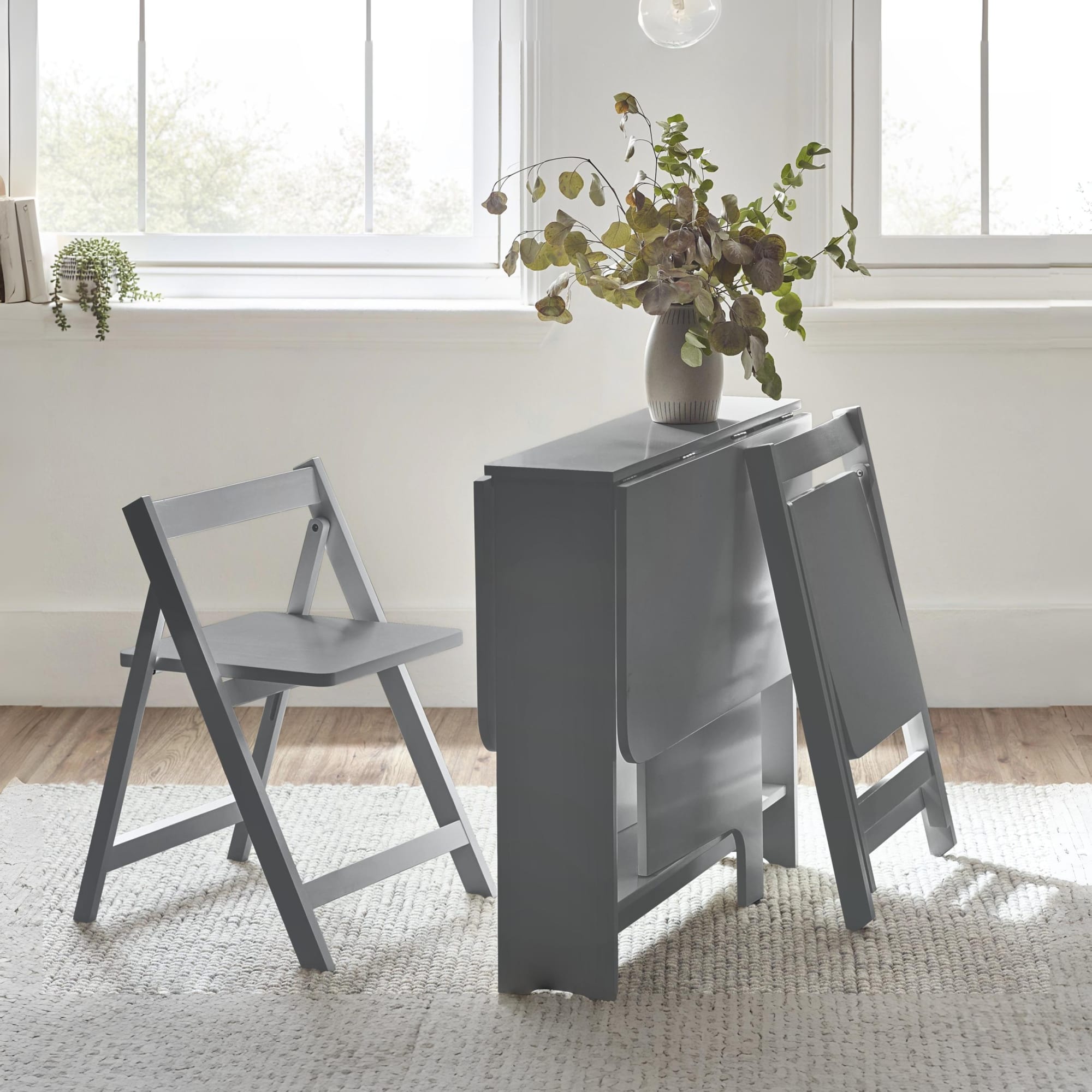 Gatan Small Gateleg Table With 2 Chairs - Grey