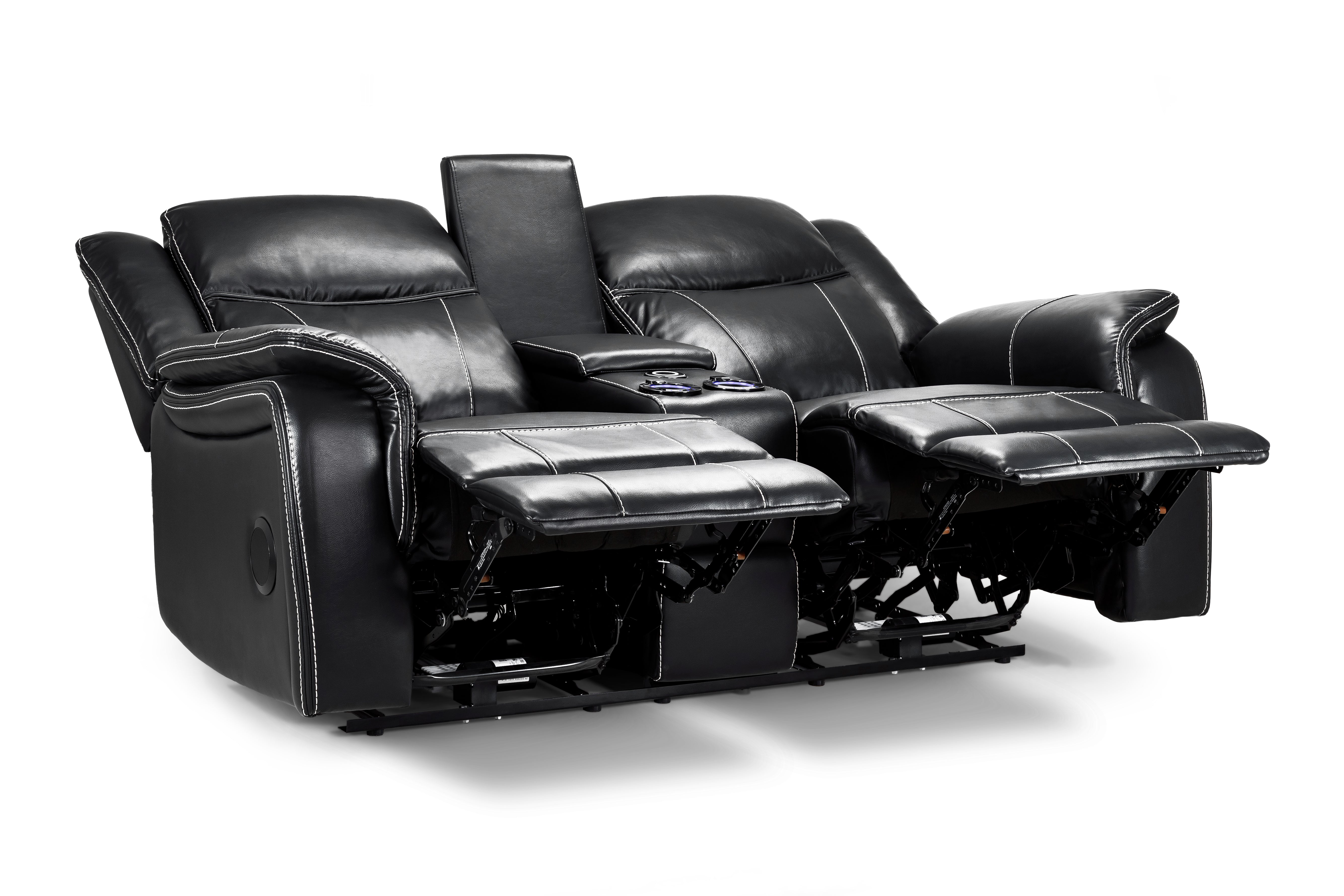 Galaxy Tech Electric Recliner 2 Seater Black Leather
