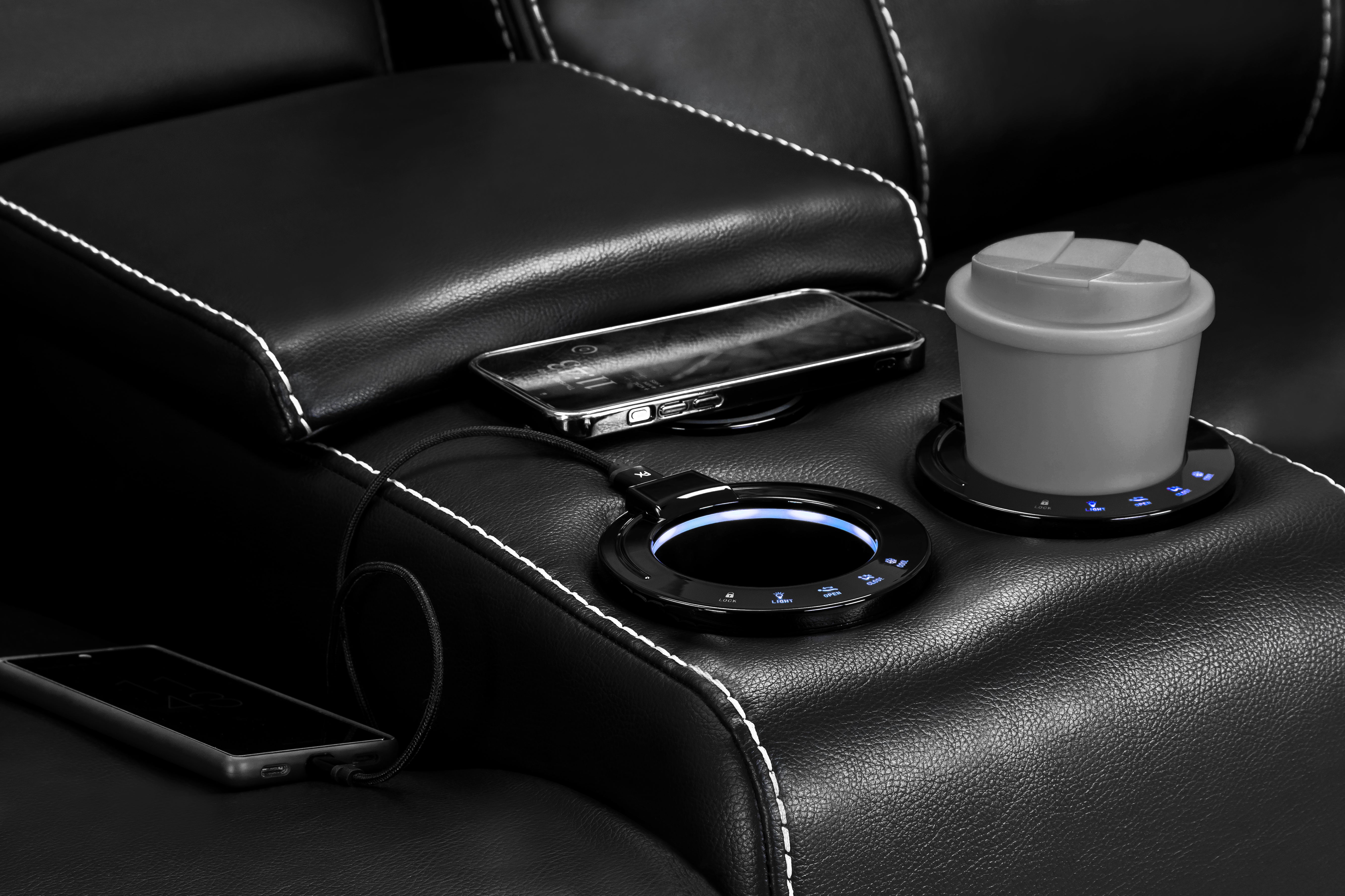 Galaxy Tech Electric Recliner 2 Seater Black Leather