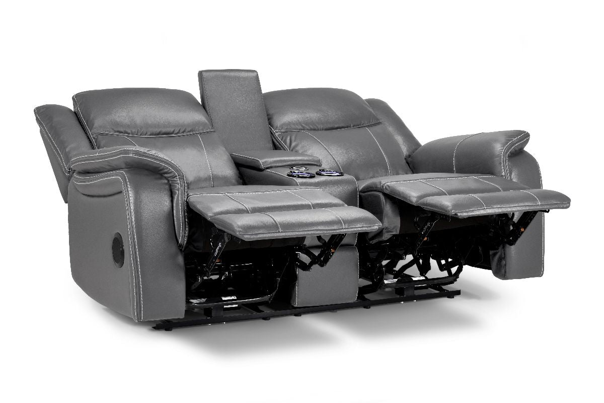 Galaxy Tech Electric Recliner 2 Seater Grey Leather