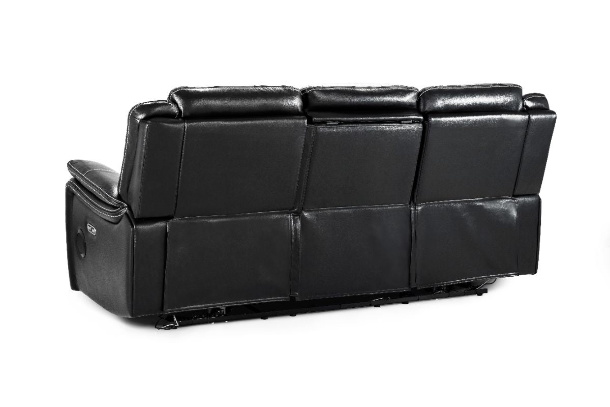 Galaxy Tech Electric Recliner 3 Seater Black Leather