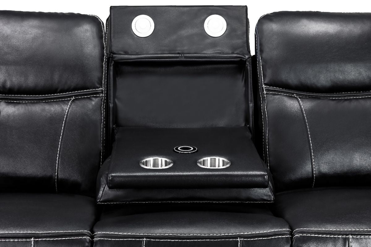 Galaxy Tech Electric Recliner 3 Seater Black Leather