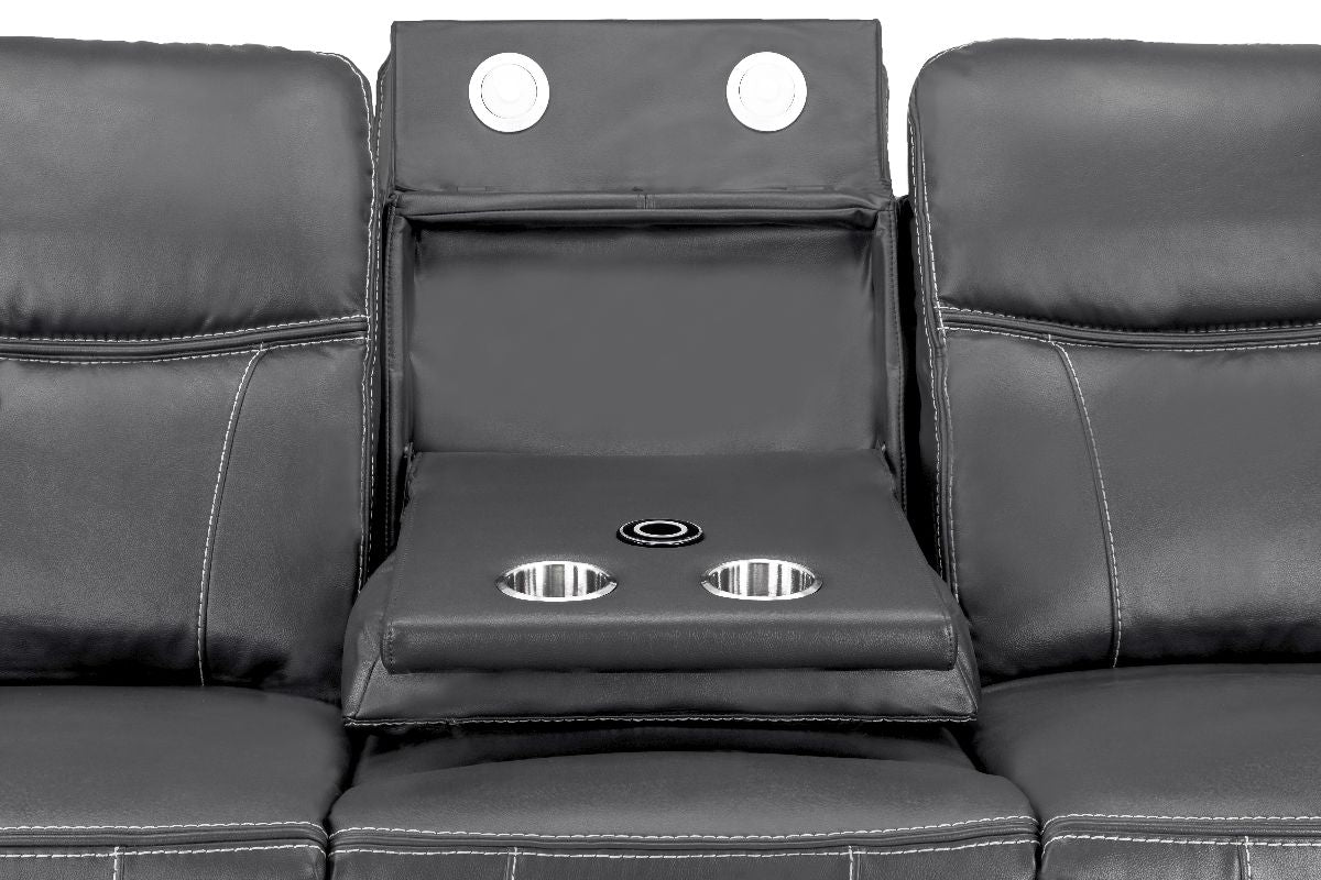 Galaxy Tech Electric Recliner 3 Seater Grey Leather