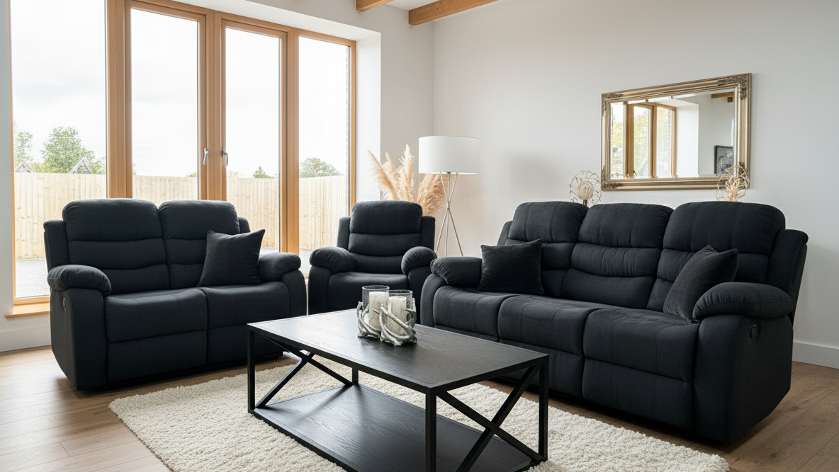 Stanley Manual Recliner Sofa Black 3+2+1