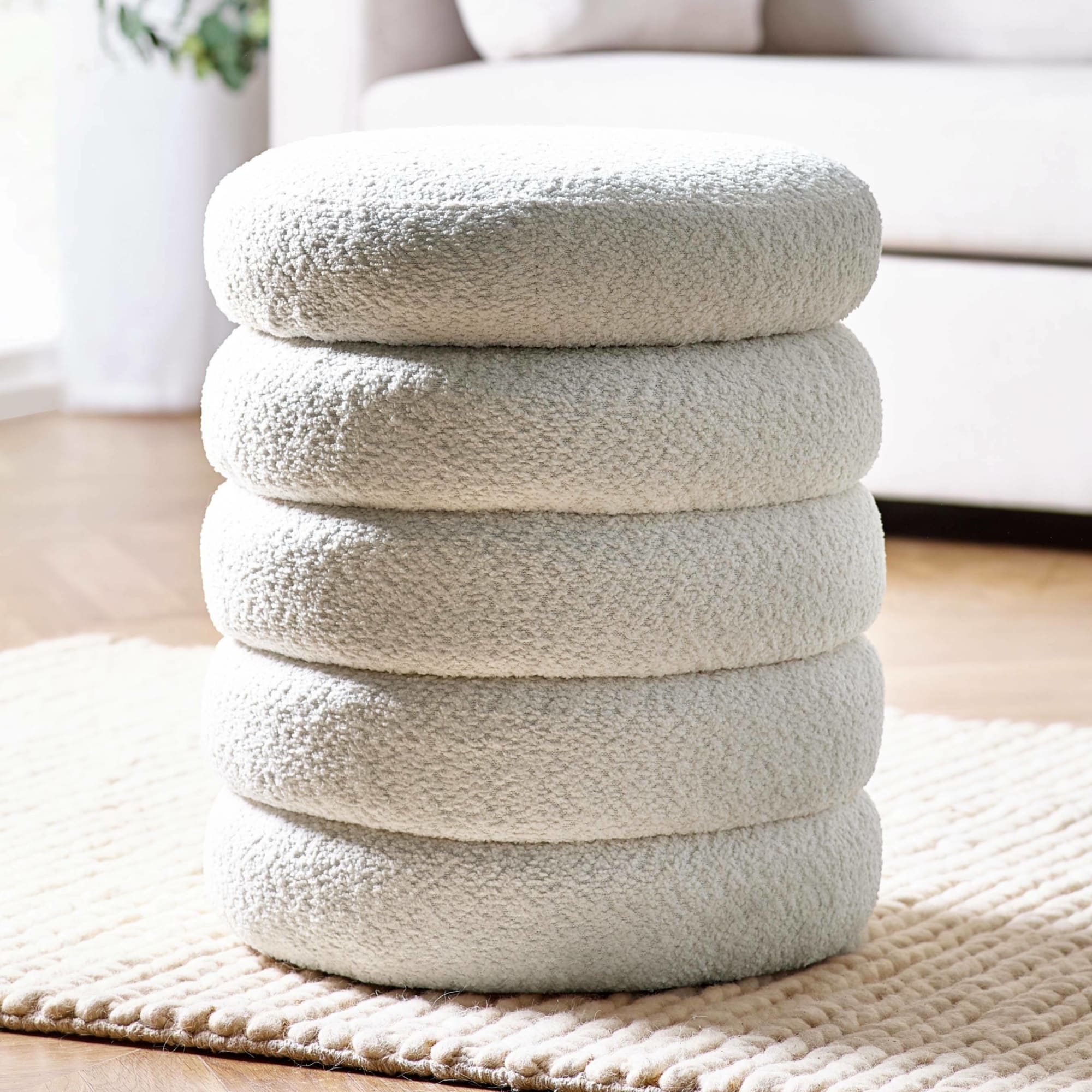 Hailey Ivory Boucl�� Upholstered 40cm Storage Stool