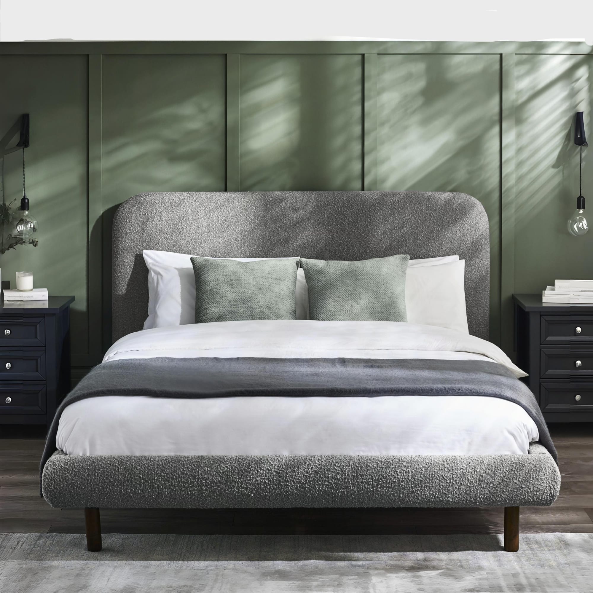 Hannah Double Bed 135Cm - Grey Boucle