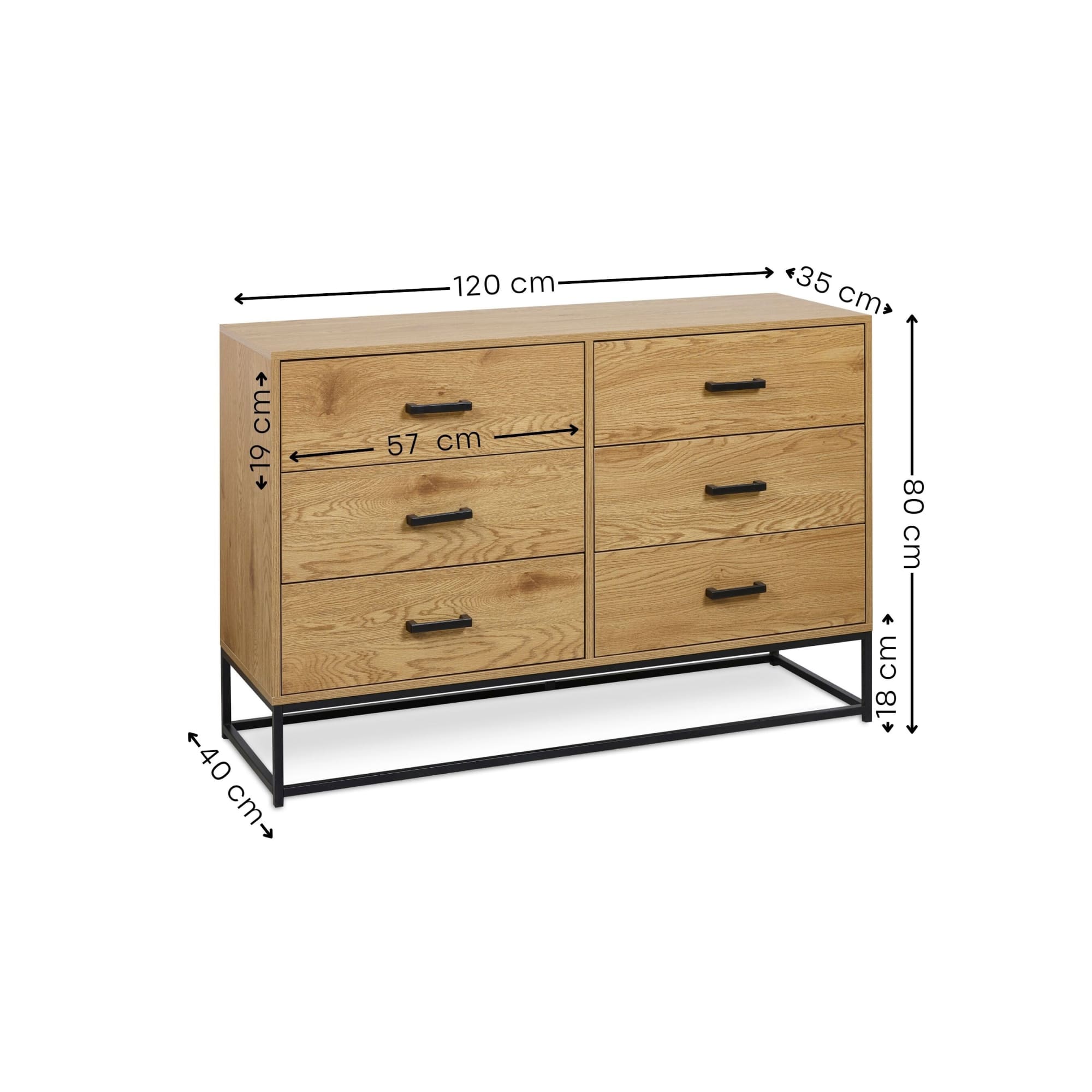 Harlow Light Oak Effect 6 Drawer Chest