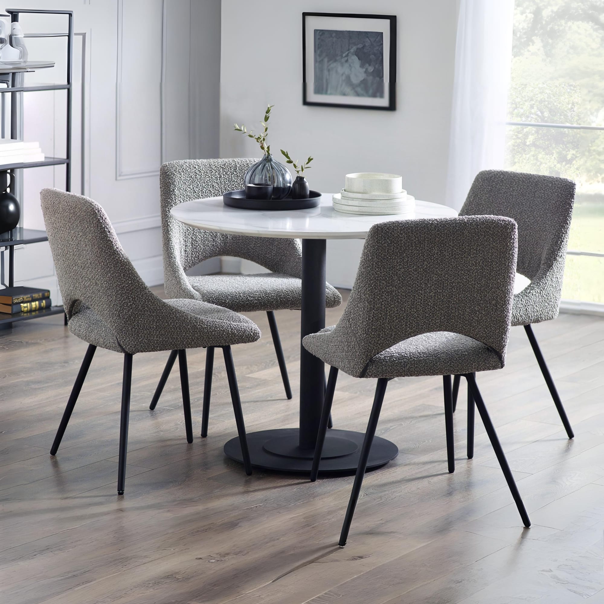 Set Of 2 Iris Boucle Dining Chairs - Grey